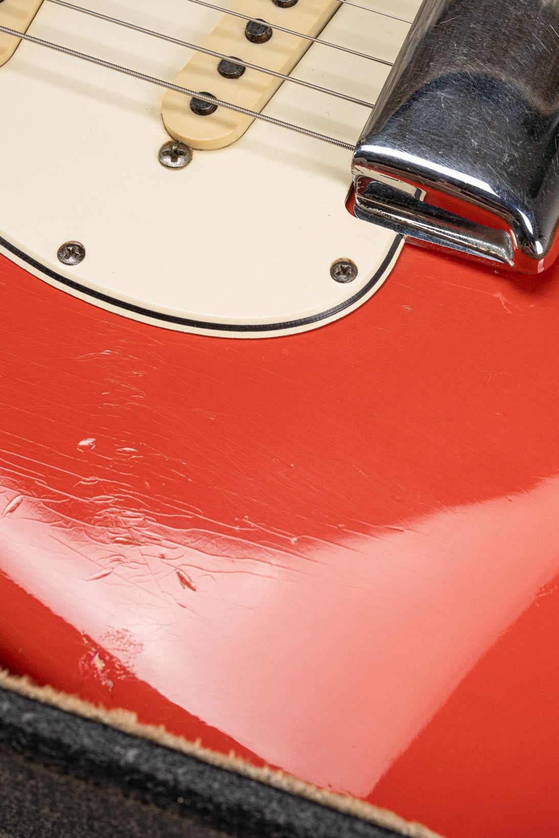 1965 Fender Stratocaster Fiesta Red custom color guitar checking