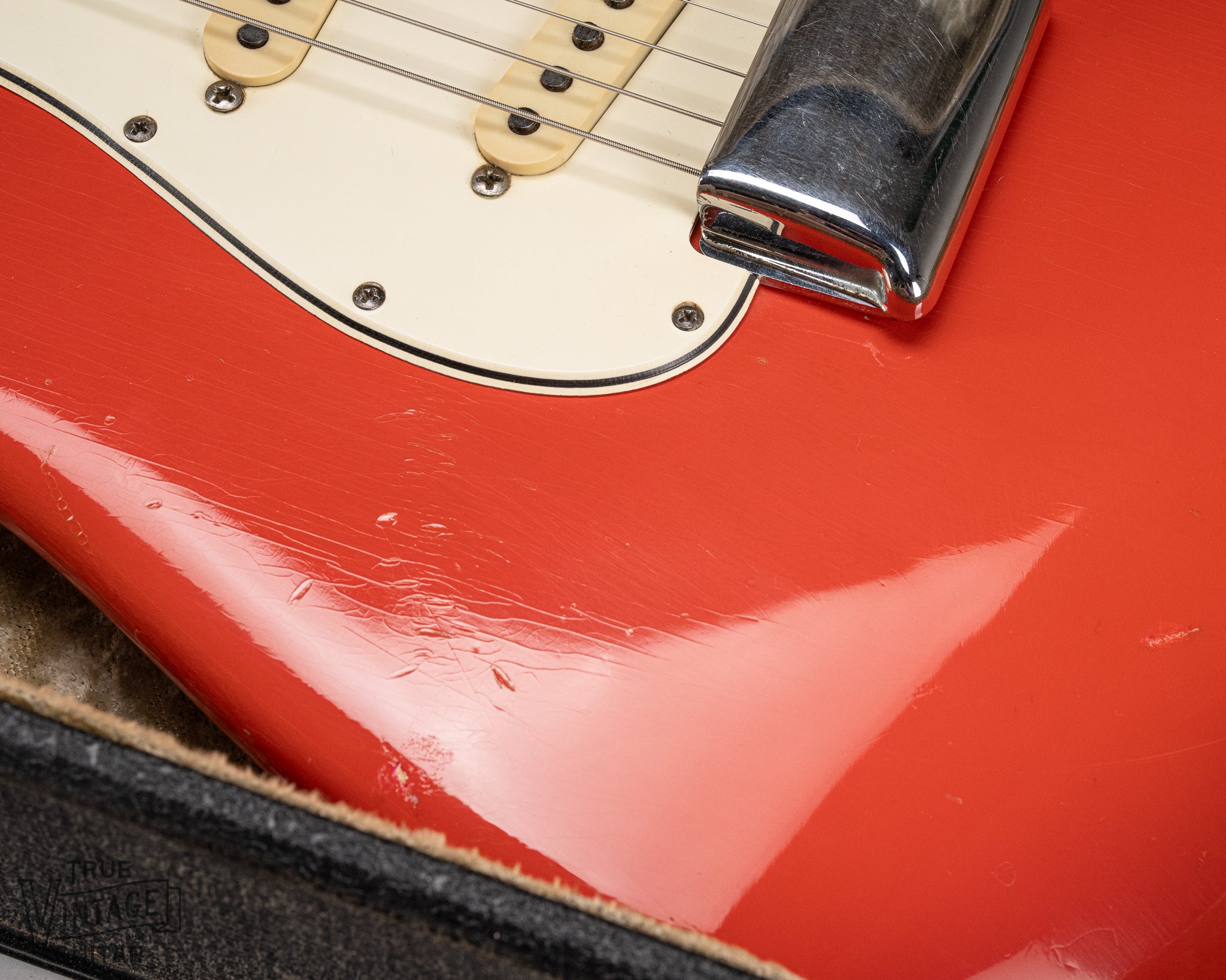 1965 Fender Stratocaster Fiesta Red custom color guitar checking