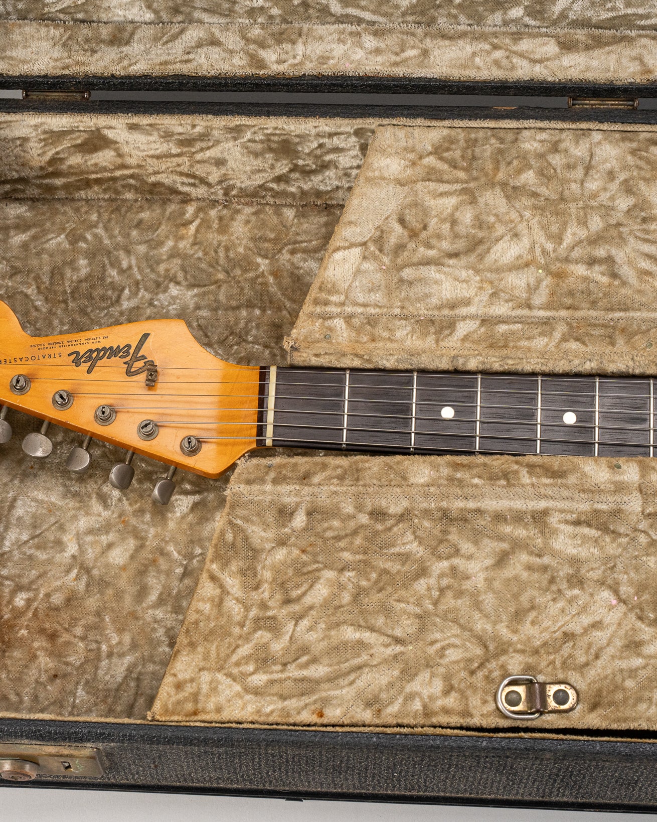 1965 Fender Stratocaster Fiesta Red custom color guitar headstock and neck in original Australia Case