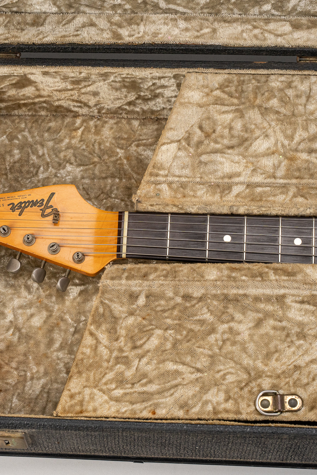 1965 Fender Stratocaster Fiesta Red custom color guitar headstock and neck in original Australia Case