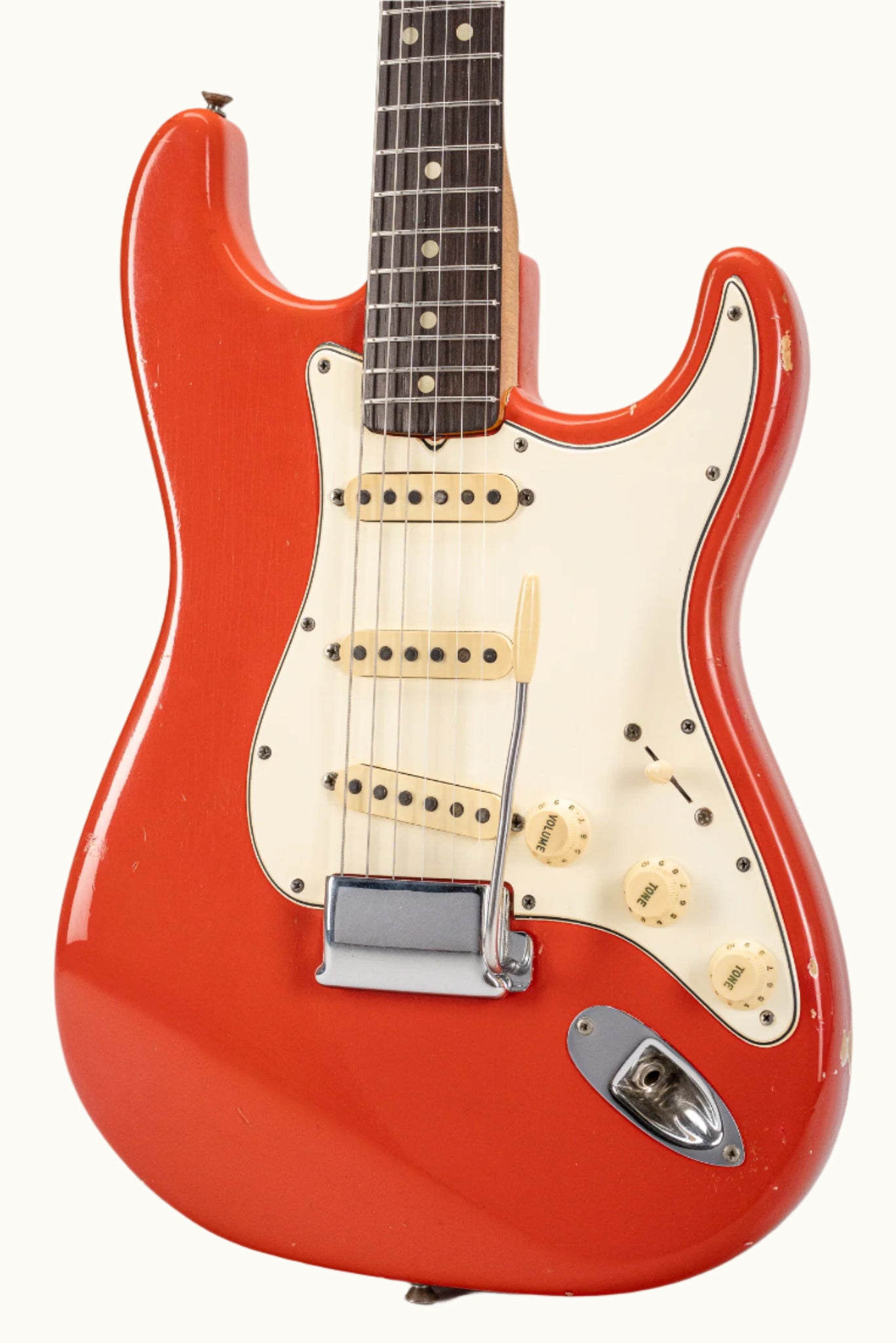 1965 Fender Stratocaster Fiesta Red custom color guitar front of body