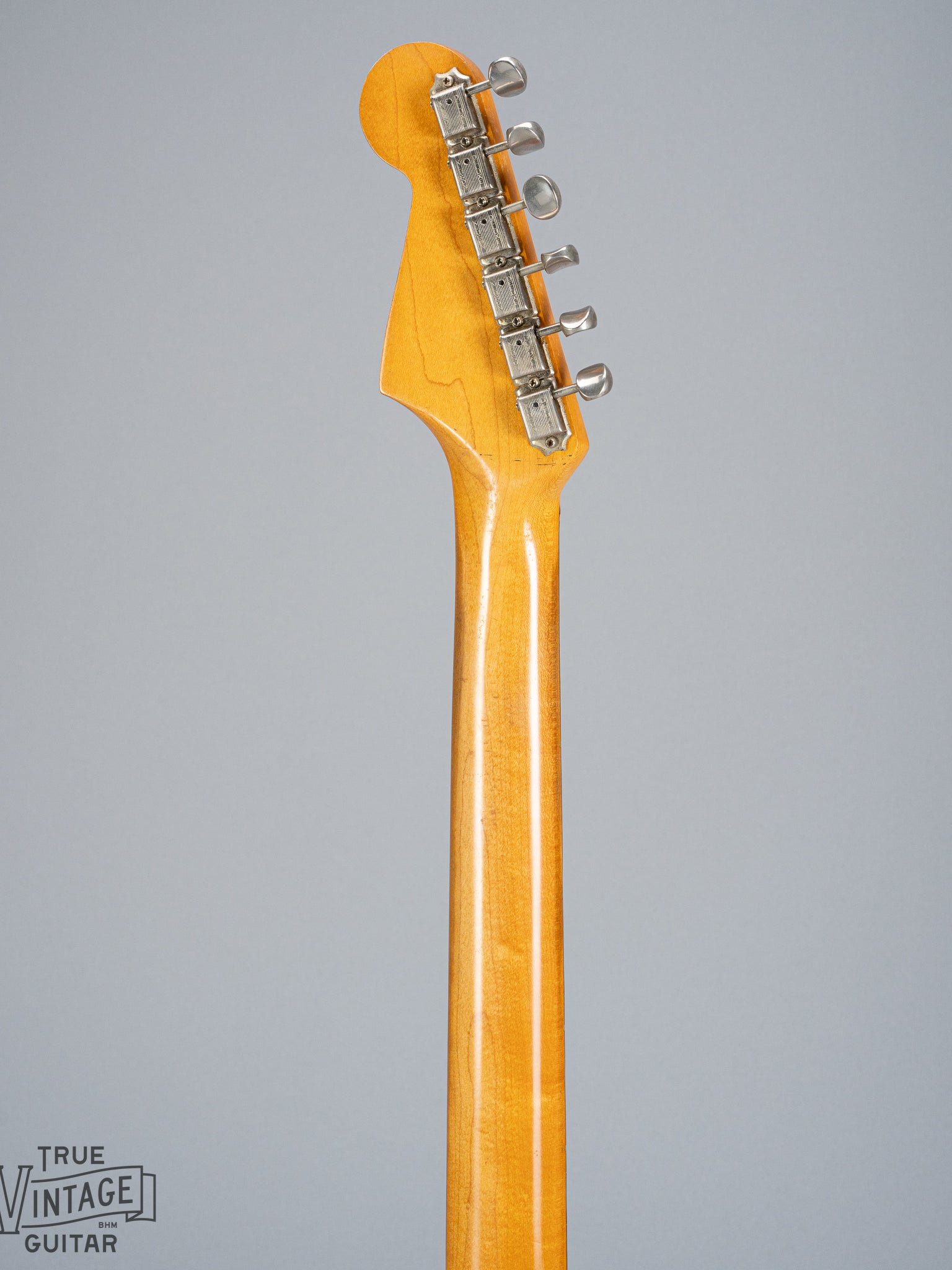 back of 1965 Fender Stratocaster Sunburst guitar neck and headstock tuning machines