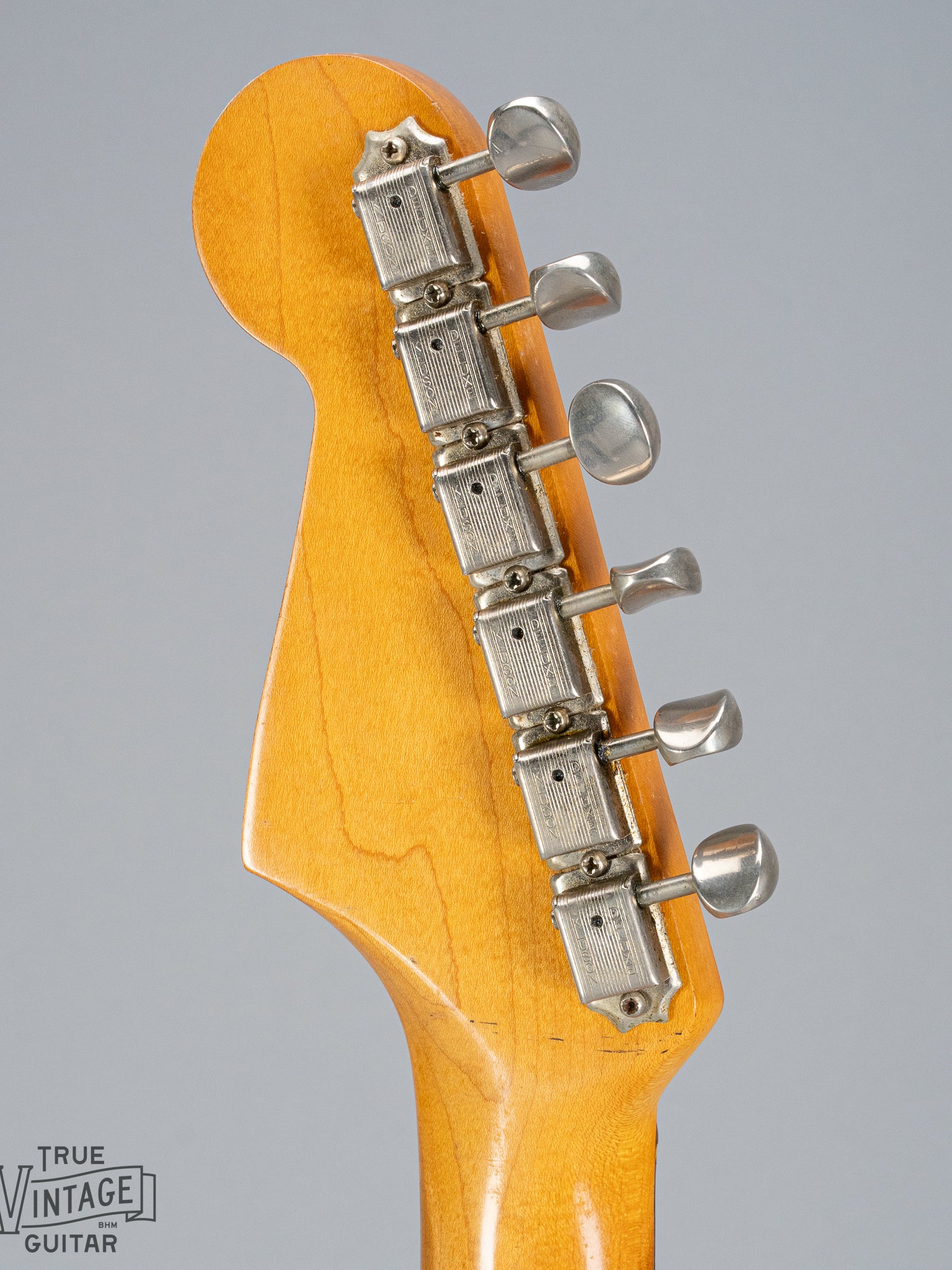 back of 1965 Fender Stratocaster Sunburst guitar headstock tuning machines