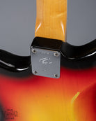 Back of 1965 Fender Jaguar Sunburst Neck Plate Serial Number F Logo Neck Plate Fretboard Binding Offset