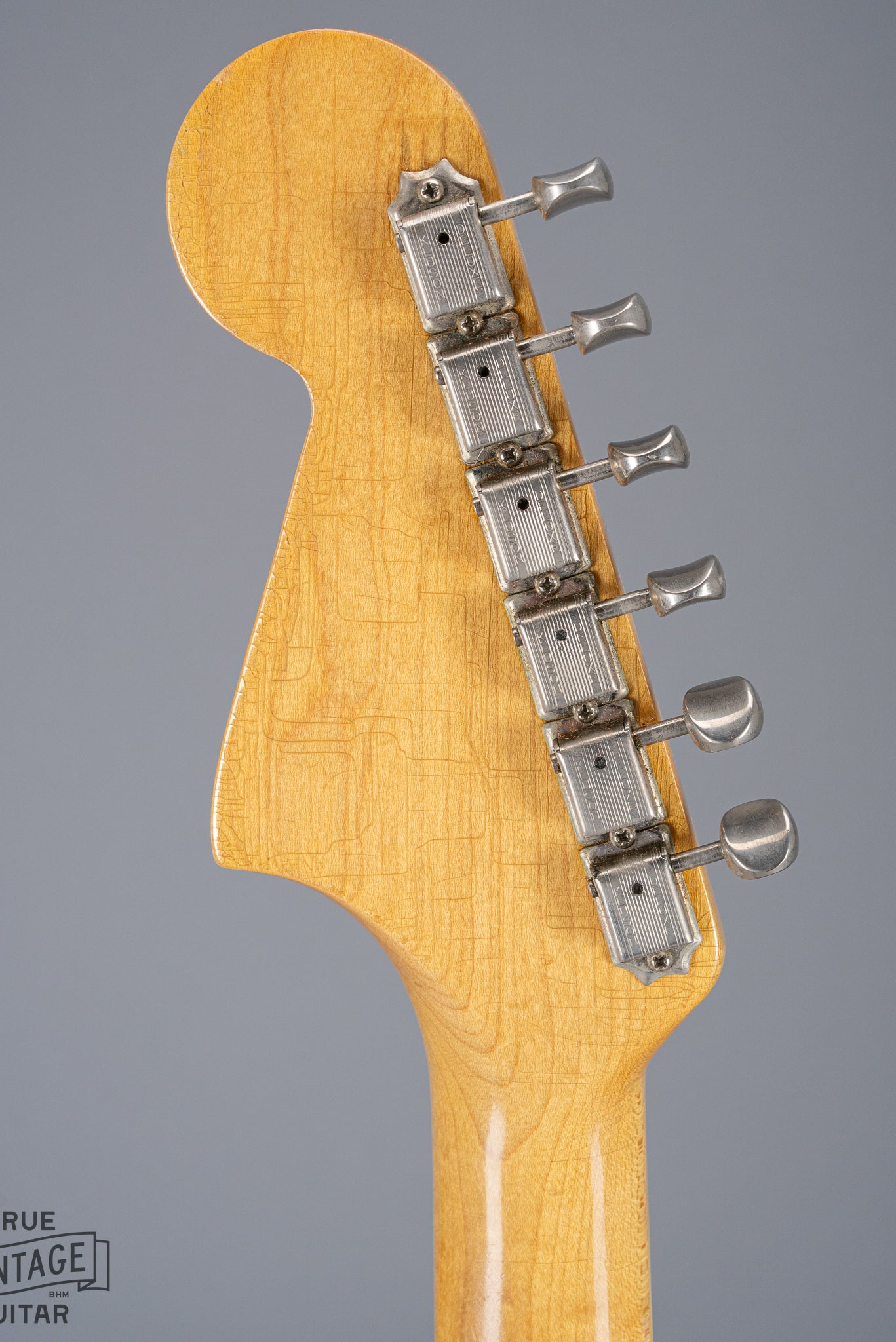Back of 1965 Fender Jaguar Sunburst Headstock Neck Tuning Machines Finish Checking