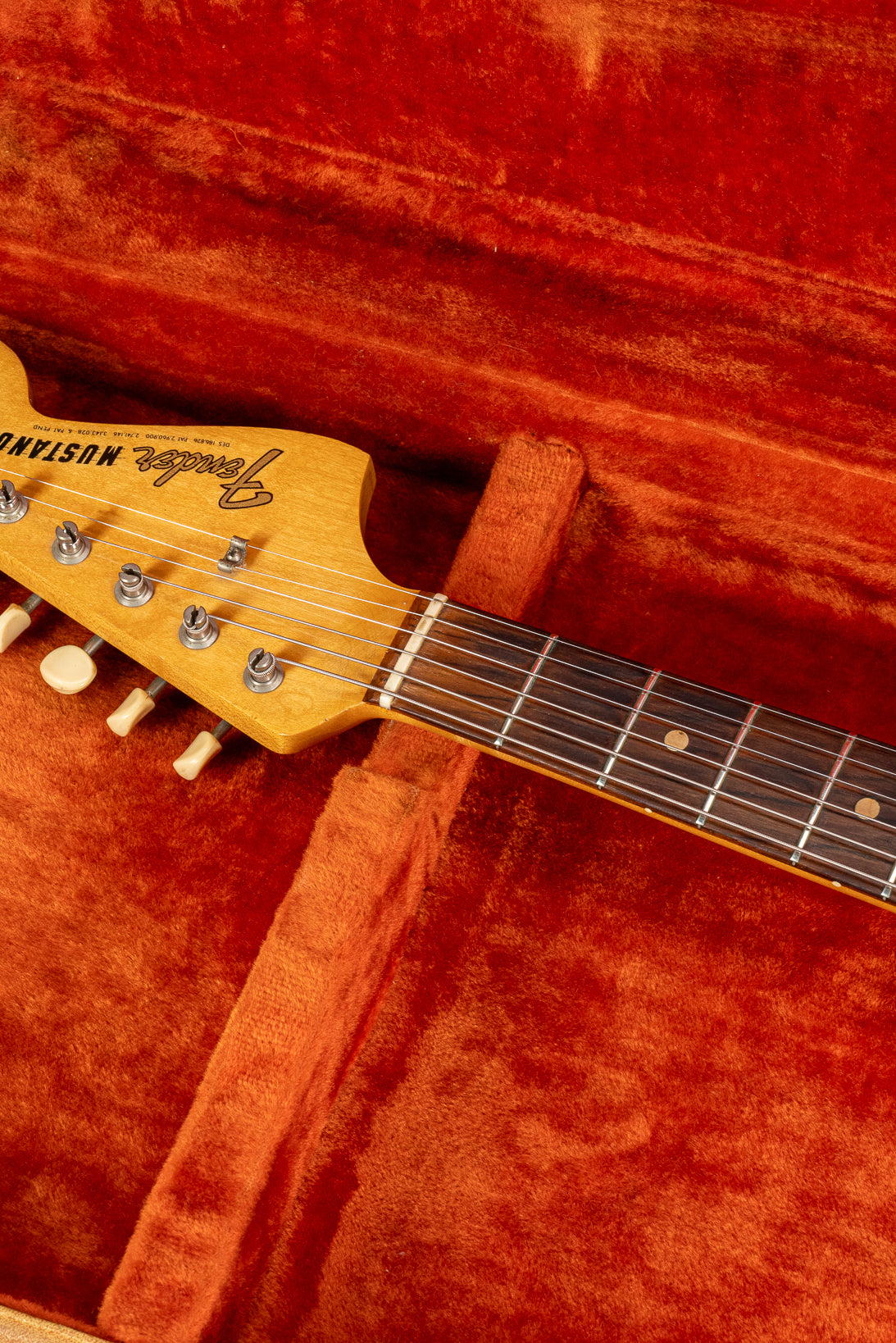 1965 Fender Mustang Red guitar headstock neck fretboard original case