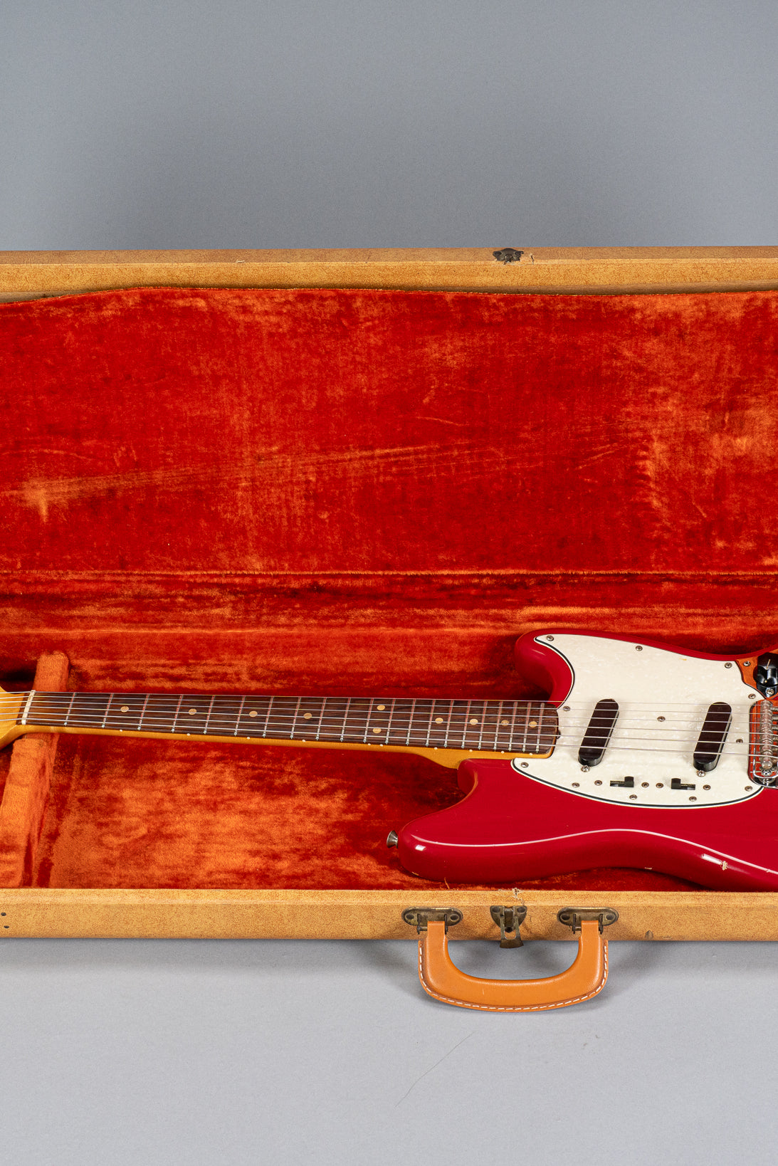 1965 Fender Mustang Red guitar in original case body neck fretboard headstock