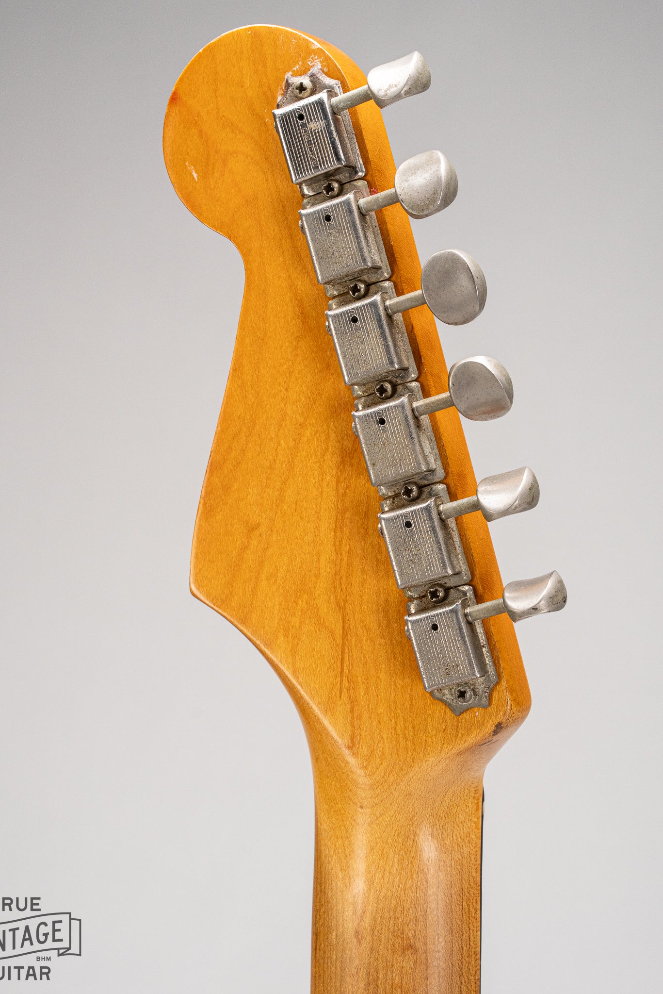 1965 Fender Stratocaster Fiesta Red custom color guitar back of headstock