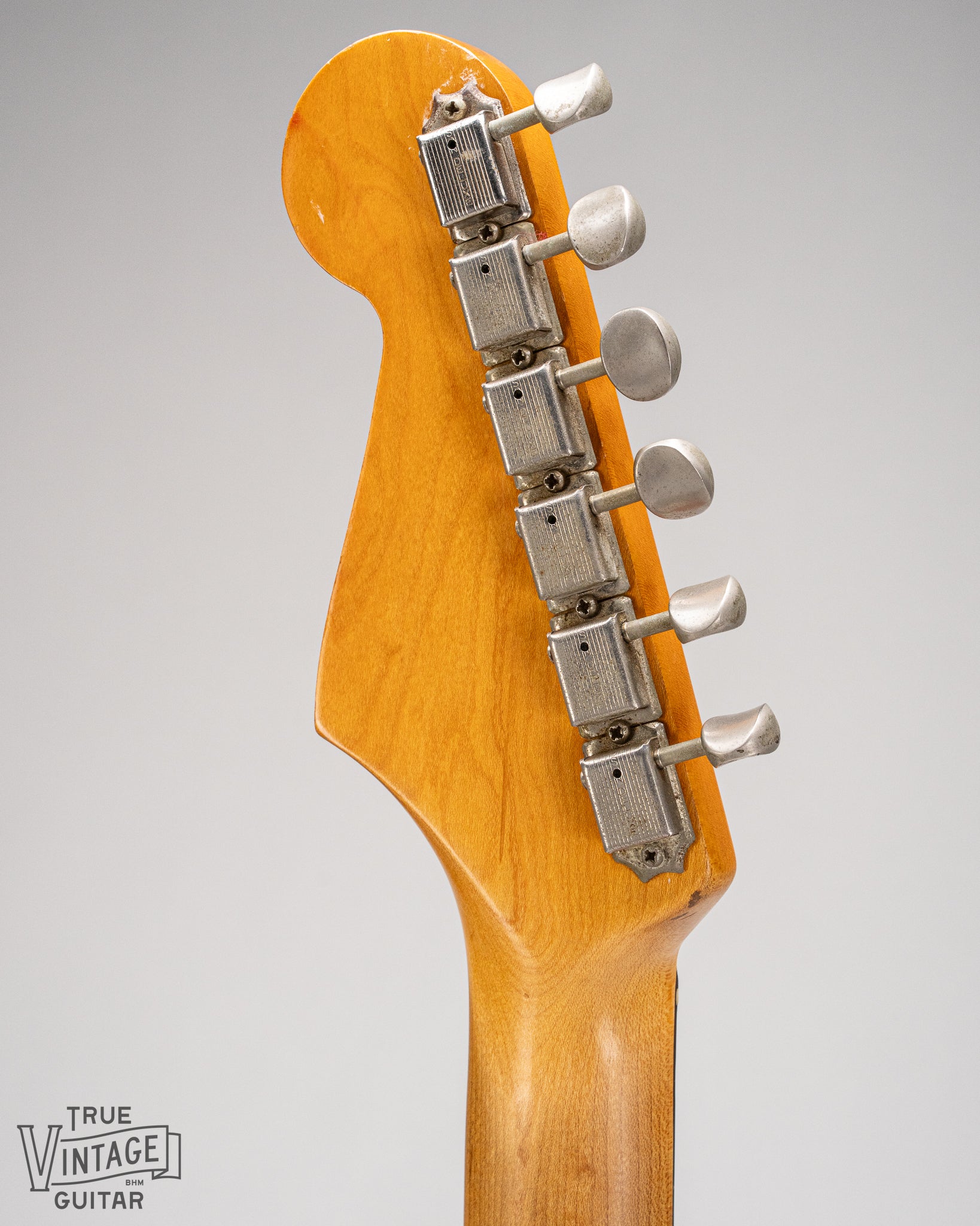 1965 Fender Stratocaster Fiesta Red custom color guitar back of headstock