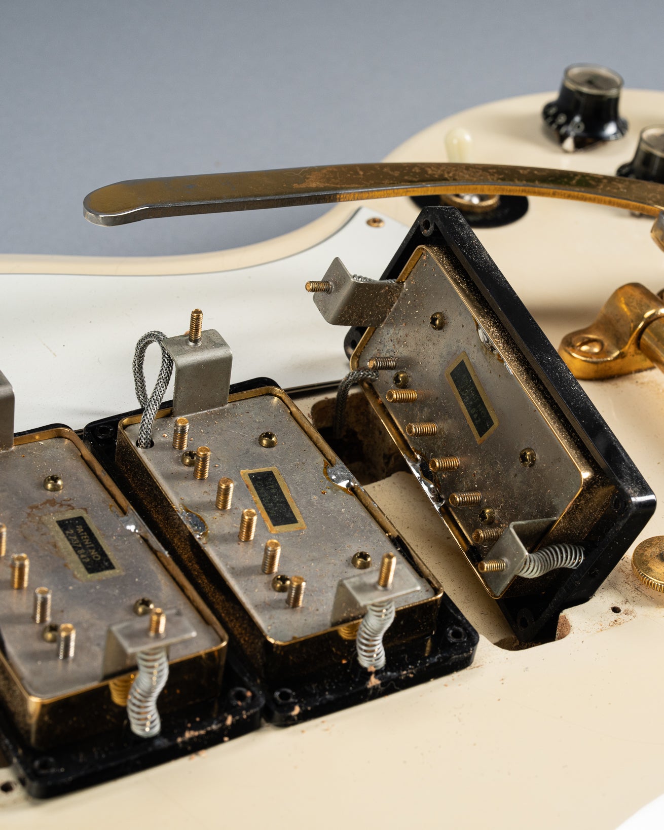 1965 Gibson SG Custom white guitar three humbucker pickups