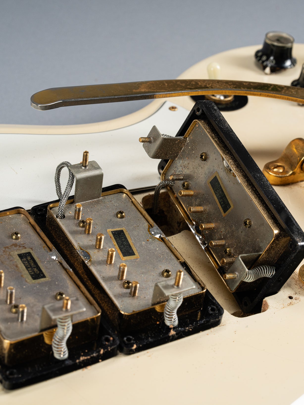 1965 Gibson SG Custom white guitar three humbucker pickups