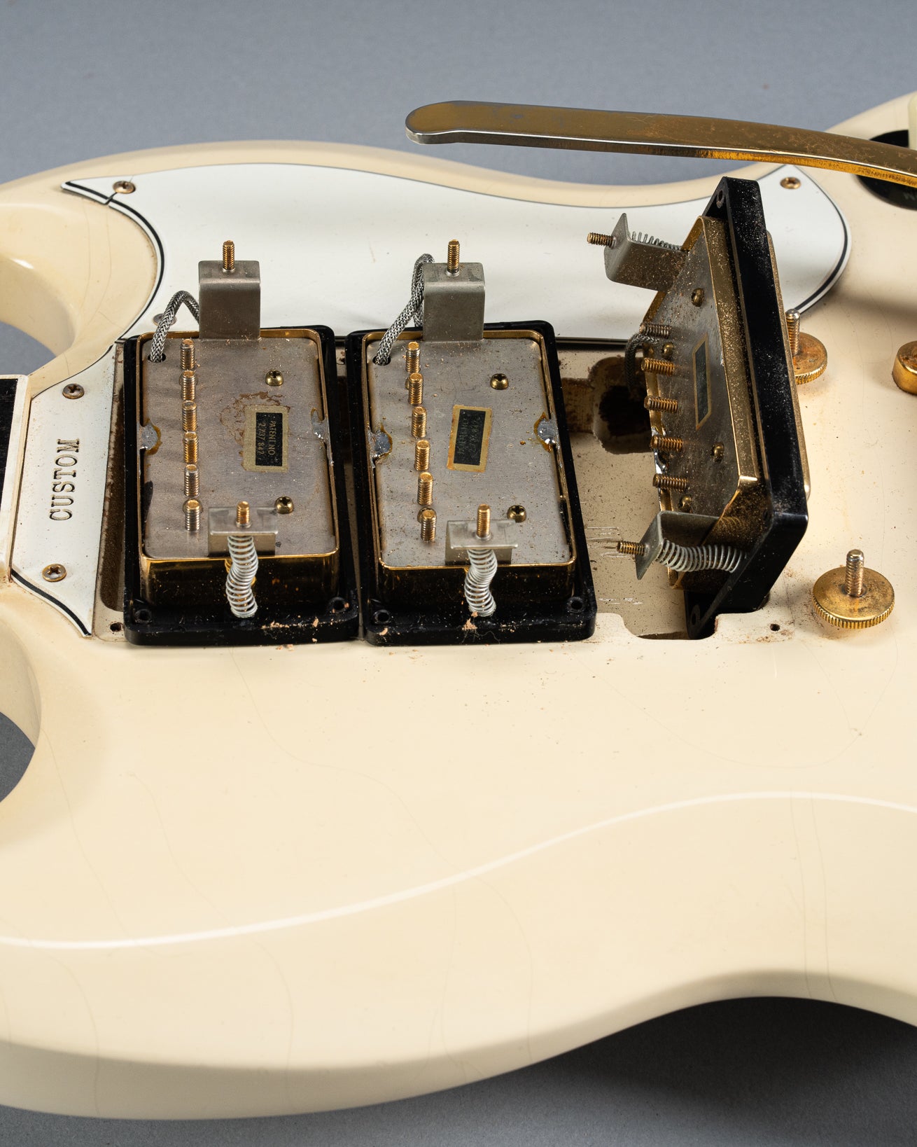 1965 Gibson SG Custom white guitar three humbucker pickups