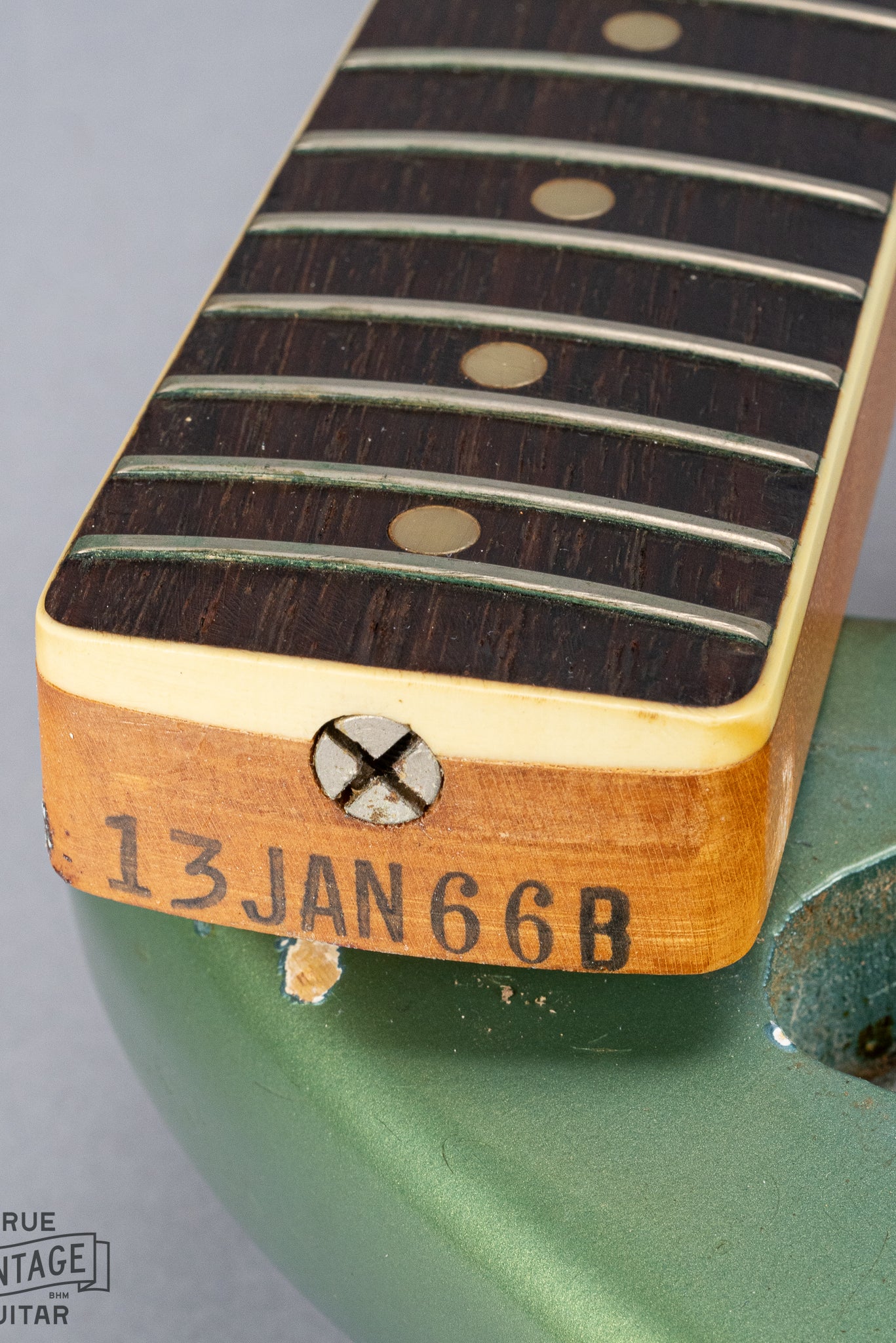 1966 Fender Jazzmaster Blue Ice Metallic Custom Color Guitar neck heel date