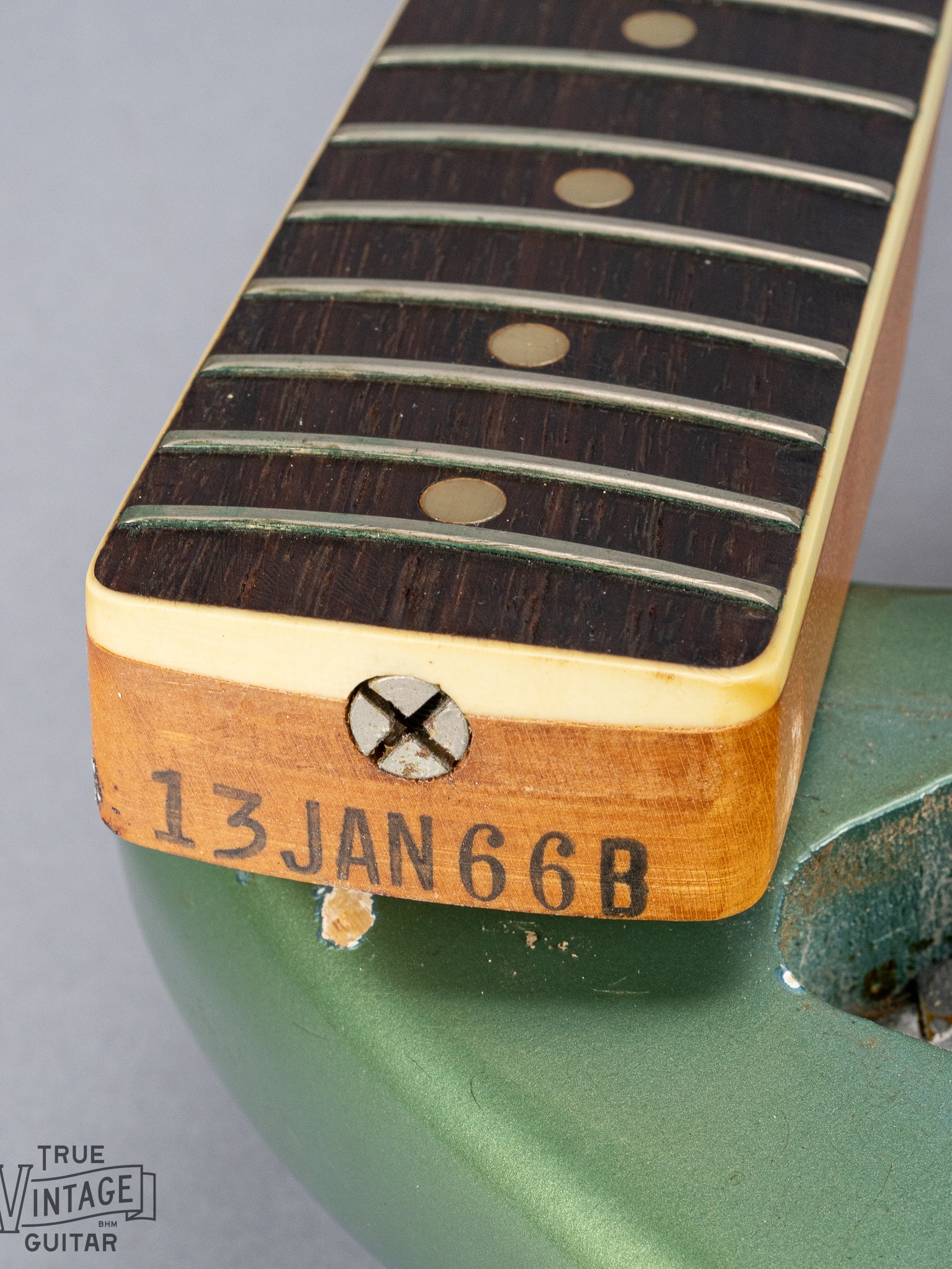 1966 Fender Jazzmaster Blue Ice Metallic Custom Color Guitar neck heel date