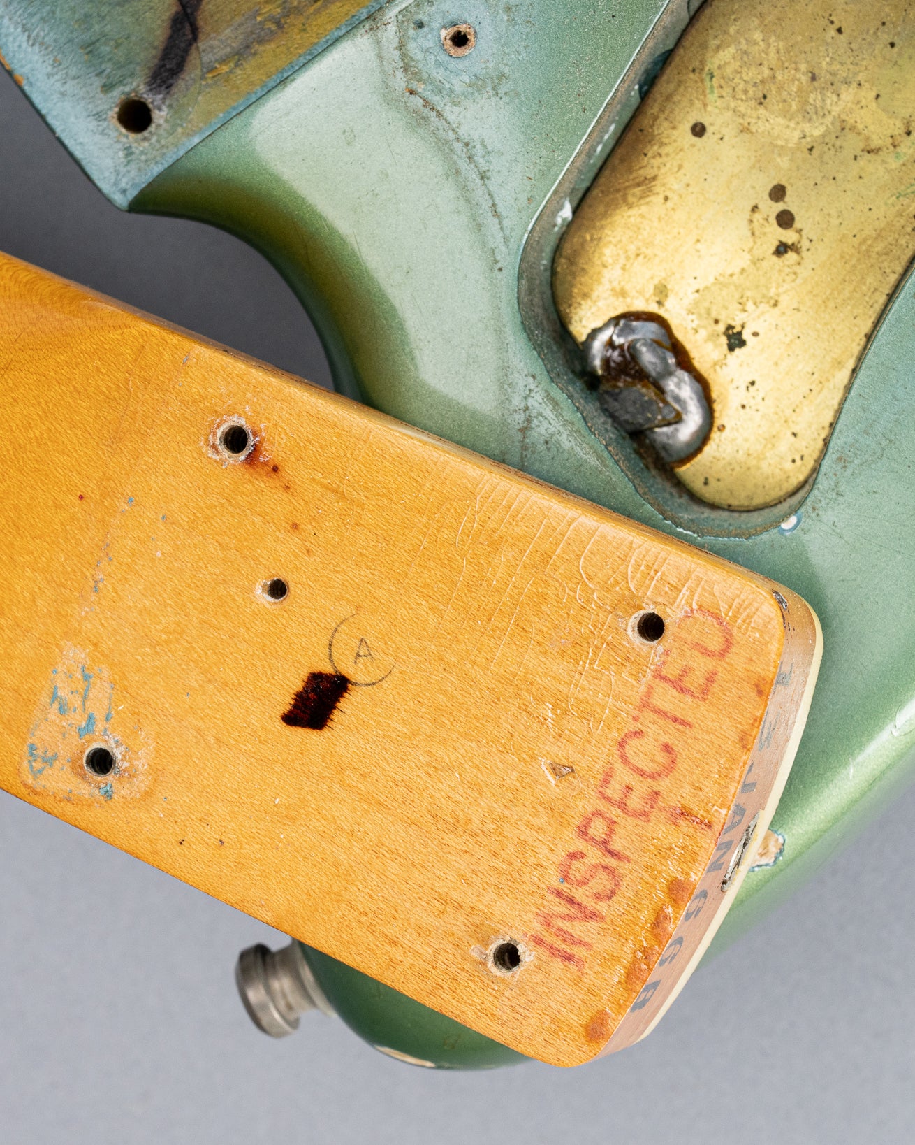 1966 Fender Jazzmaster Blue Ice Metallic Custom Color Guitar neck heel screw holes