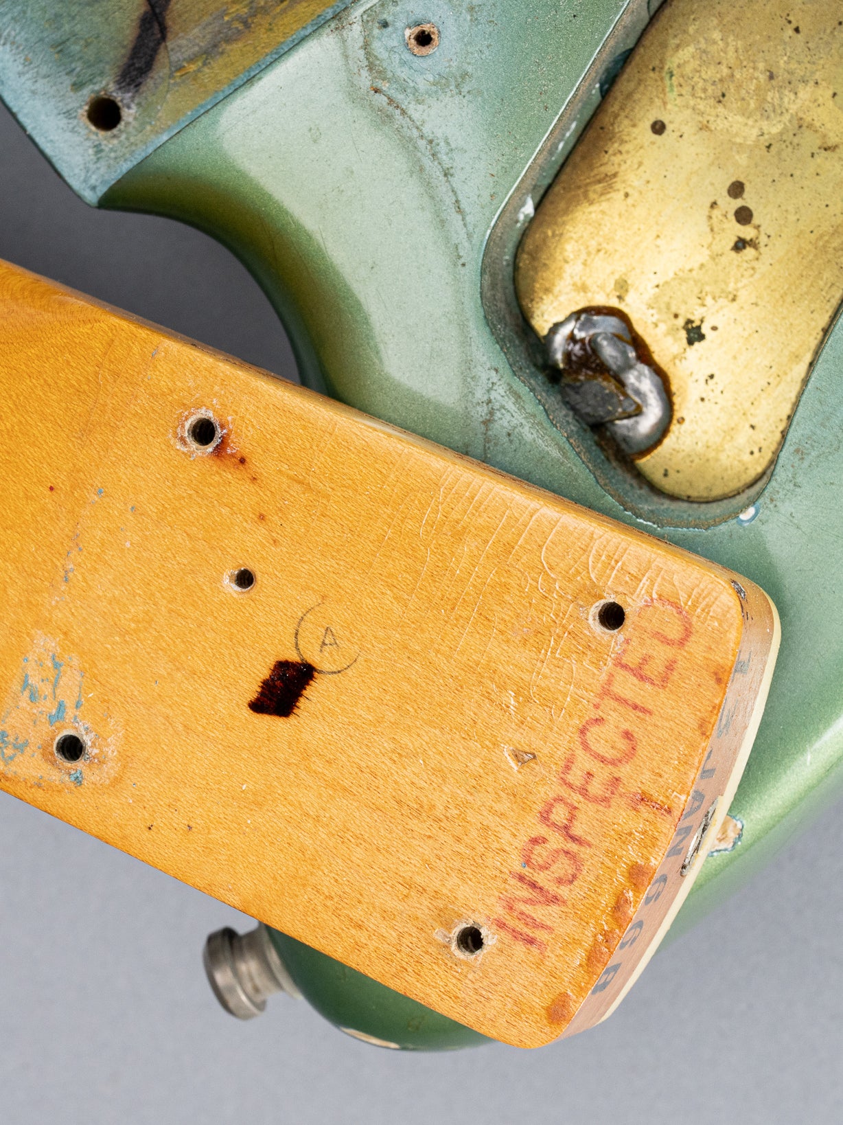 1966 Fender Jazzmaster Blue Ice Metallic Custom Color Guitar neck heel screw holes