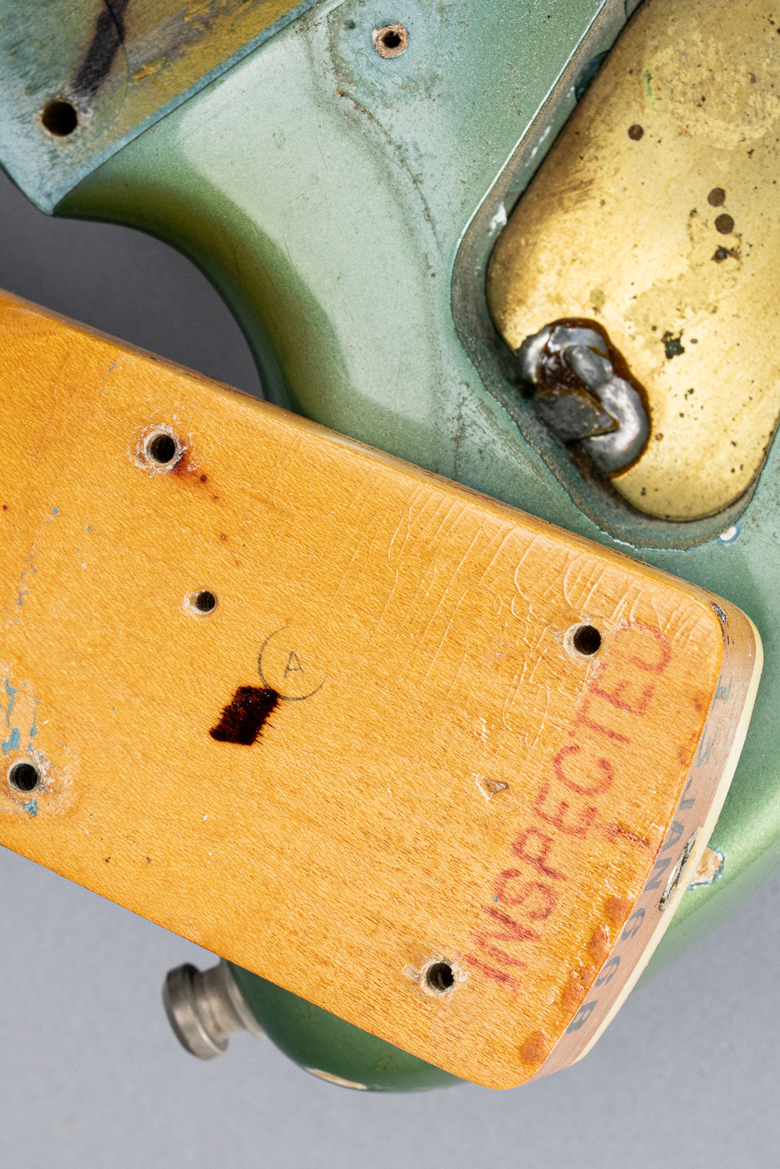 1966 Fender Jazzmaster Blue Ice Metallic Custom Color Guitar neck heel screw holes