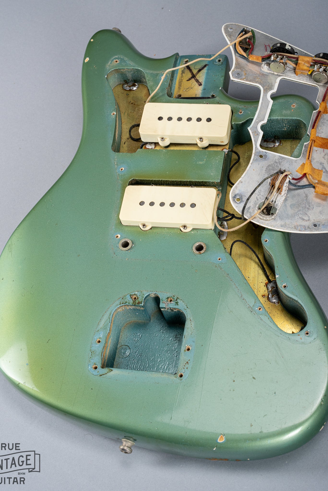 1966 Fender Jazzmaster Blue Ice Metallic Custom Color Guitar interior cavity