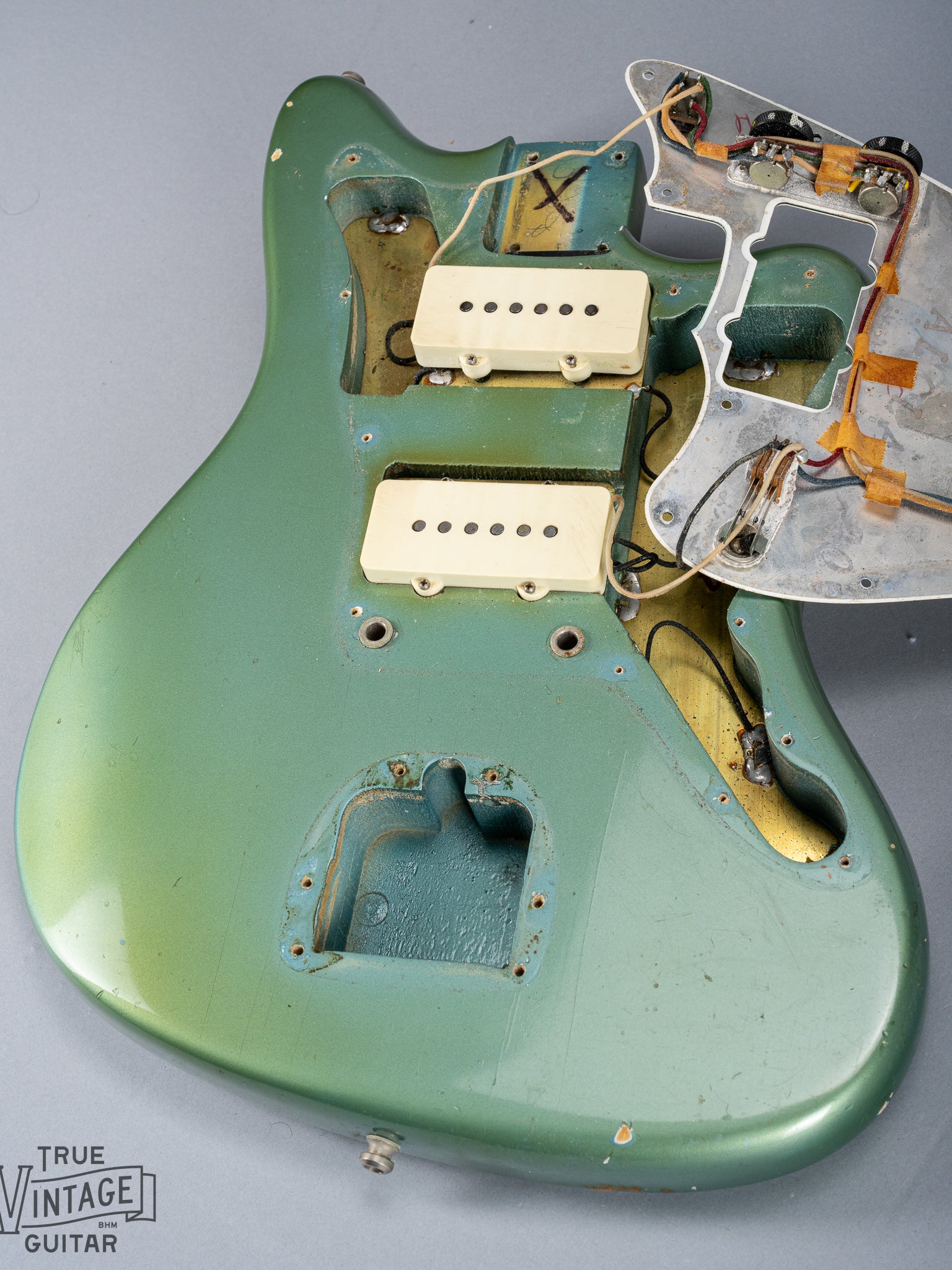 1966 Fender Jazzmaster Blue Ice Metallic Custom Color Guitar interior cavity