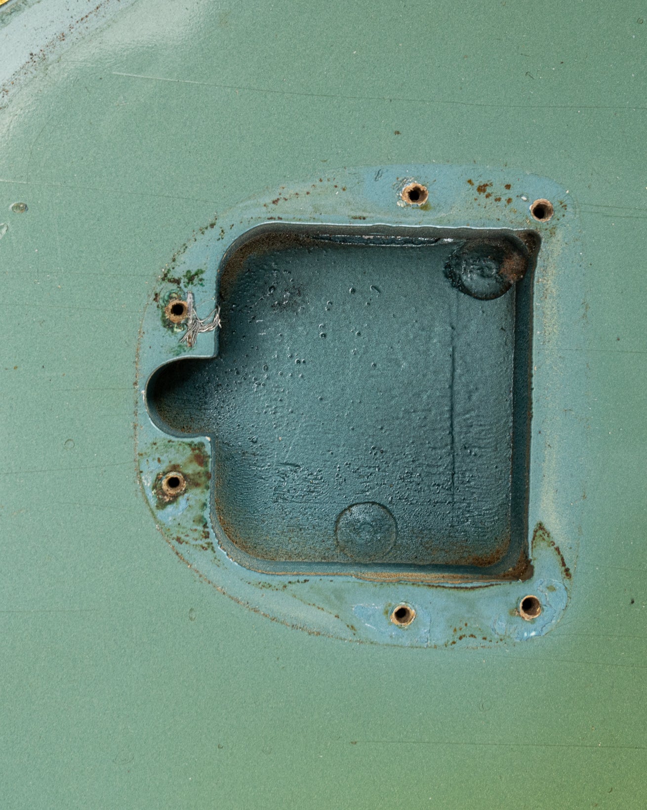 1966 Fender Jazzmaster Blue Ice Metallic Custom Color Guitar tremolo cavity screw holes