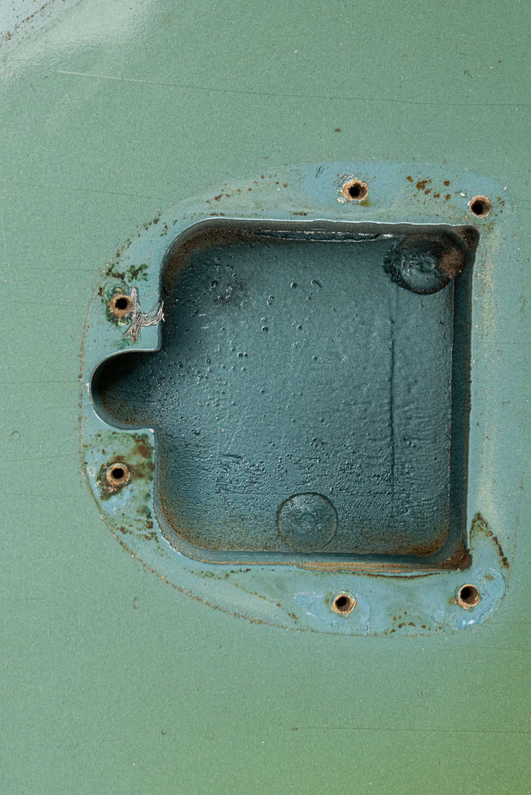 1966 Fender Jazzmaster Blue Ice Metallic Custom Color Guitar tremolo cavity screw holes