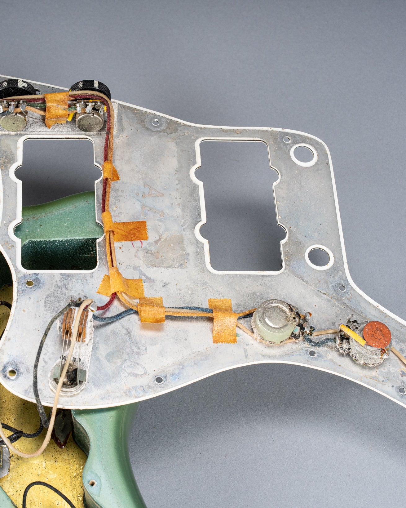 1966 Fender Jazzmaster Blue Ice Metallic Custom Color Guitar interior cavity electronics and wiring