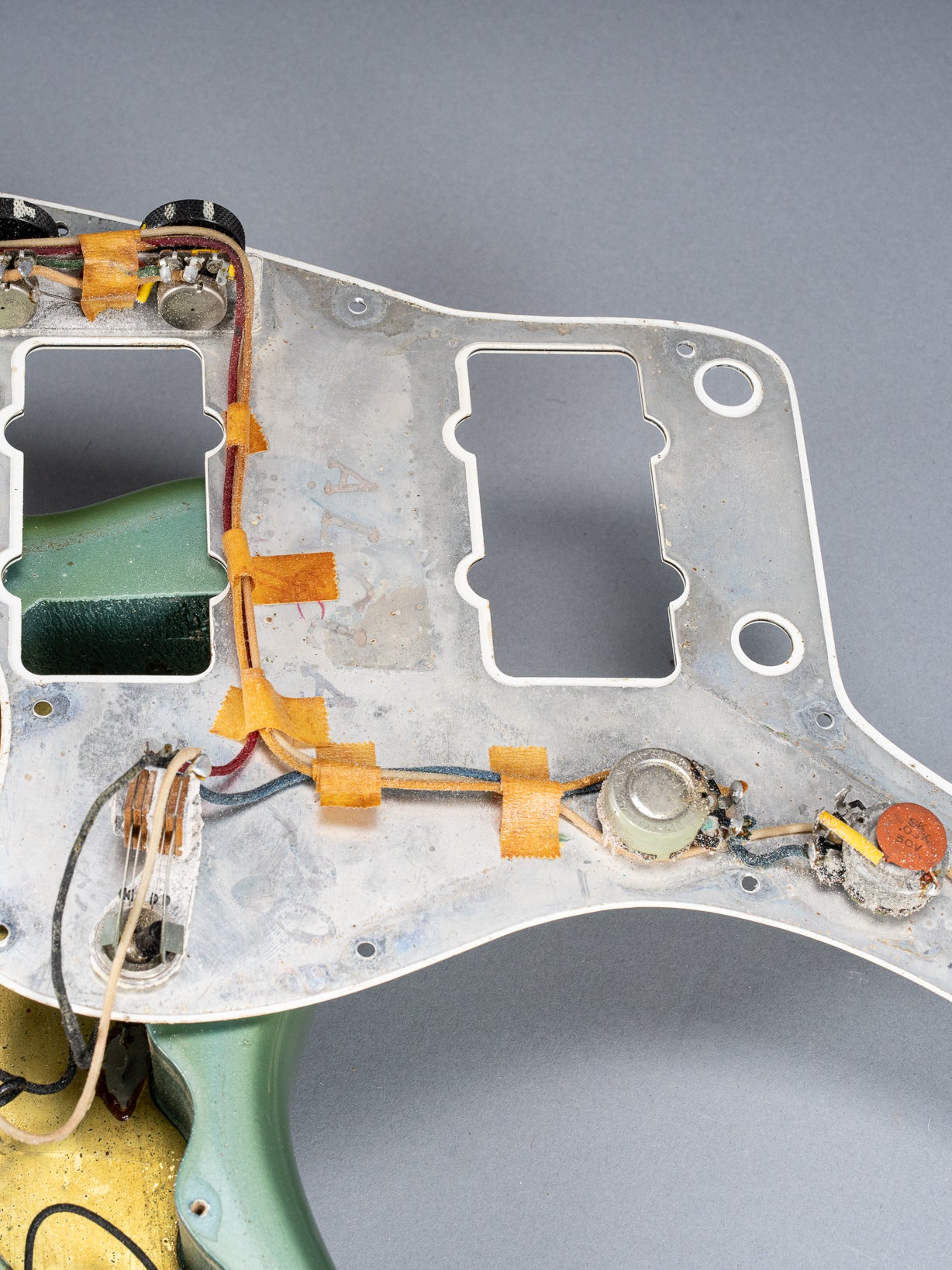 1966 Fender Jazzmaster Blue Ice Metallic Custom Color Guitar interior cavity electronics and wiring