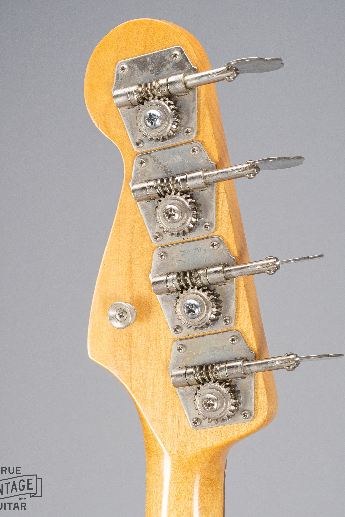 Back of 1966 Fender Precision Bass Blond bass guitar headstock and tuners