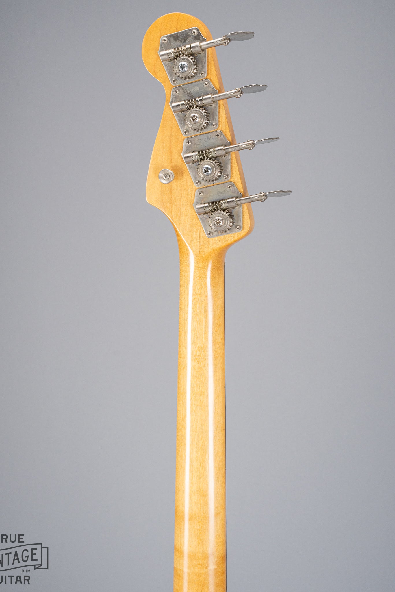 Back of 1966 Fender Precision Bass Blond bass guitar neck headstock and tuners