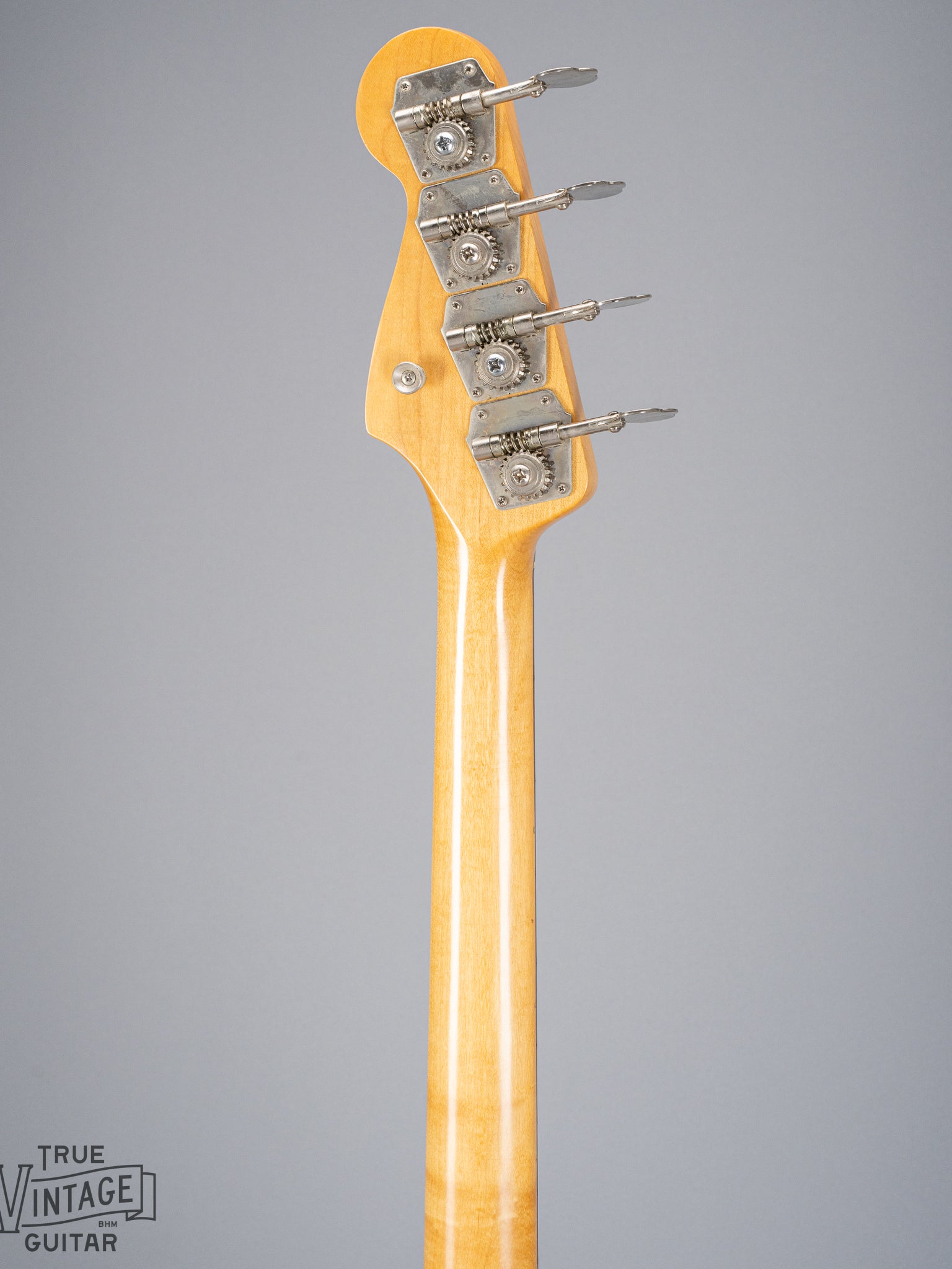 Back of 1966 Fender Precision Bass Blond bass guitar neck headstock and tuners