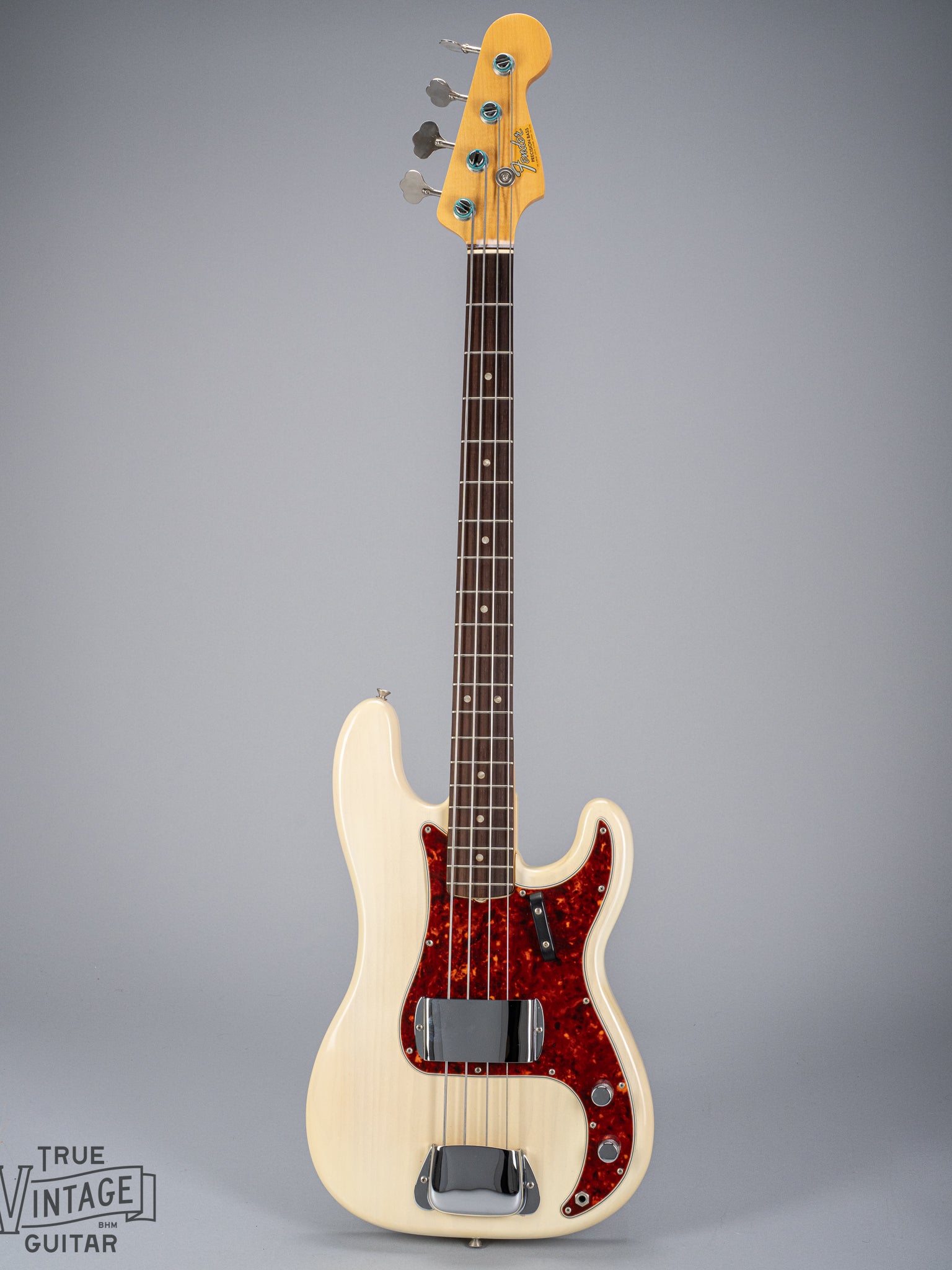 front of 1966 Fender Precision Bass Blond bass guitar body neck and headstock