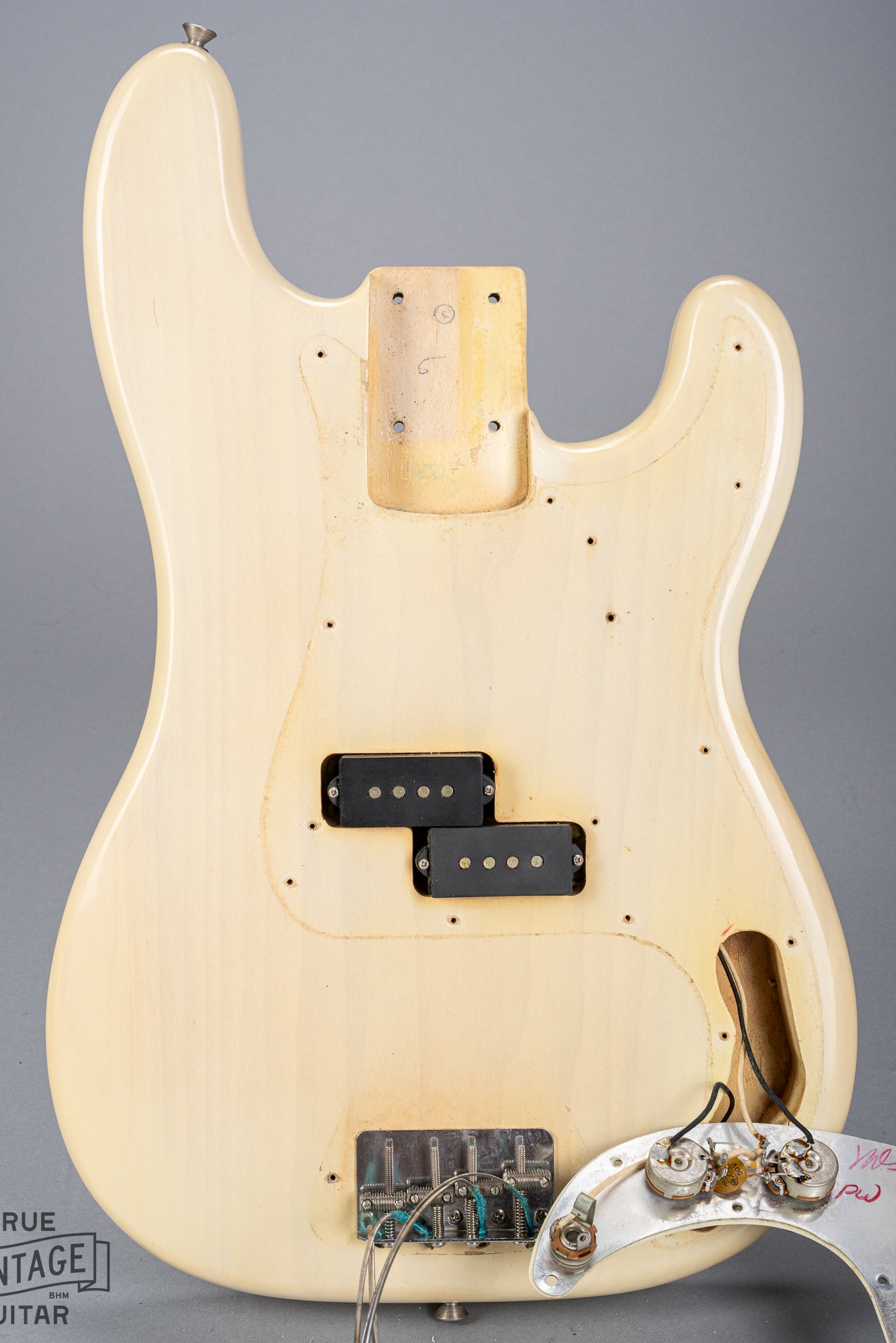 1966 Fender Precision Bass Blond interior screw holes control cavity neck pocket pickups bridge
