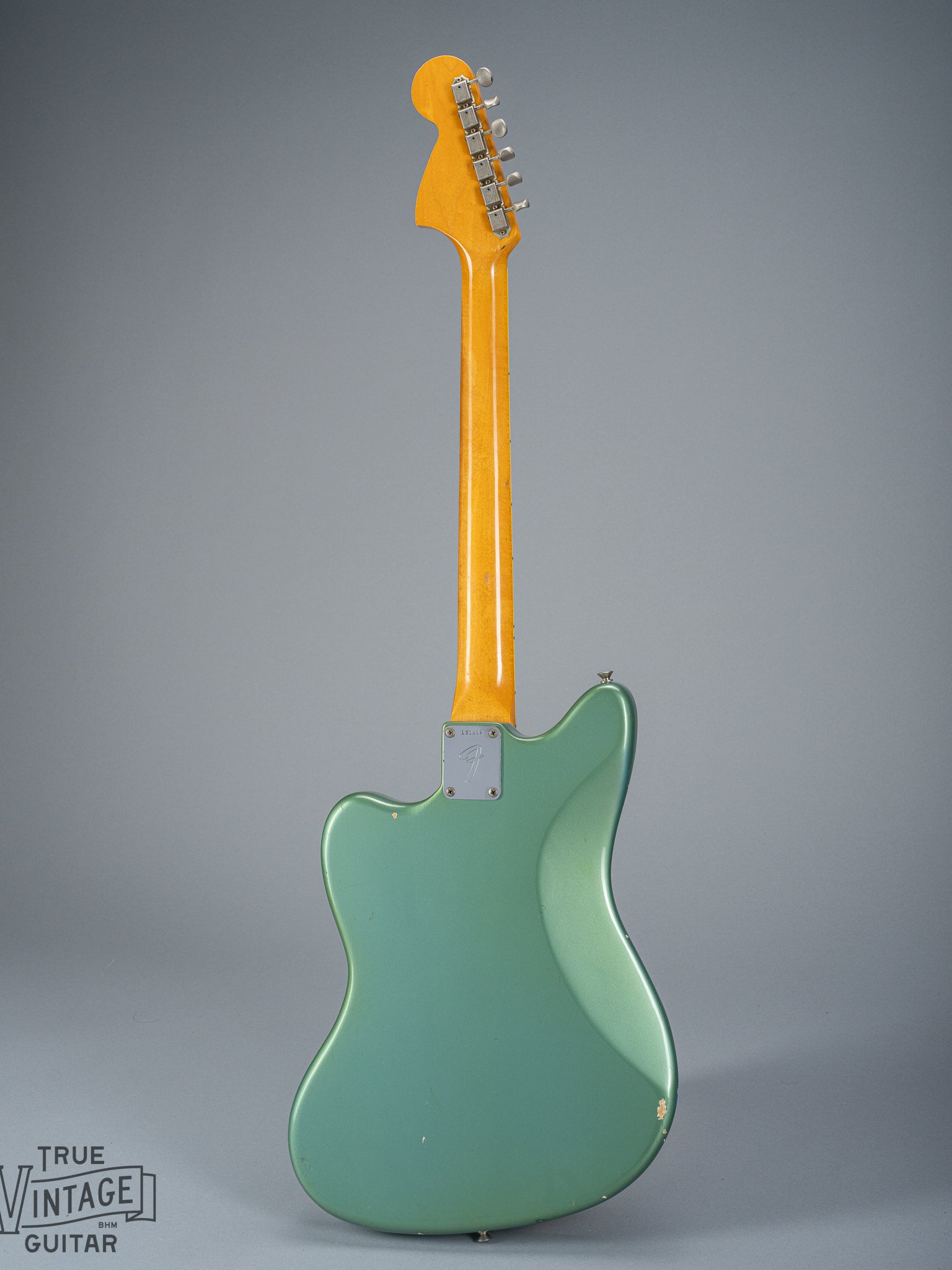 back of 1966 Fender Jazzmaster Blue Ice Metallic Custom Color Guitar neck and headstock