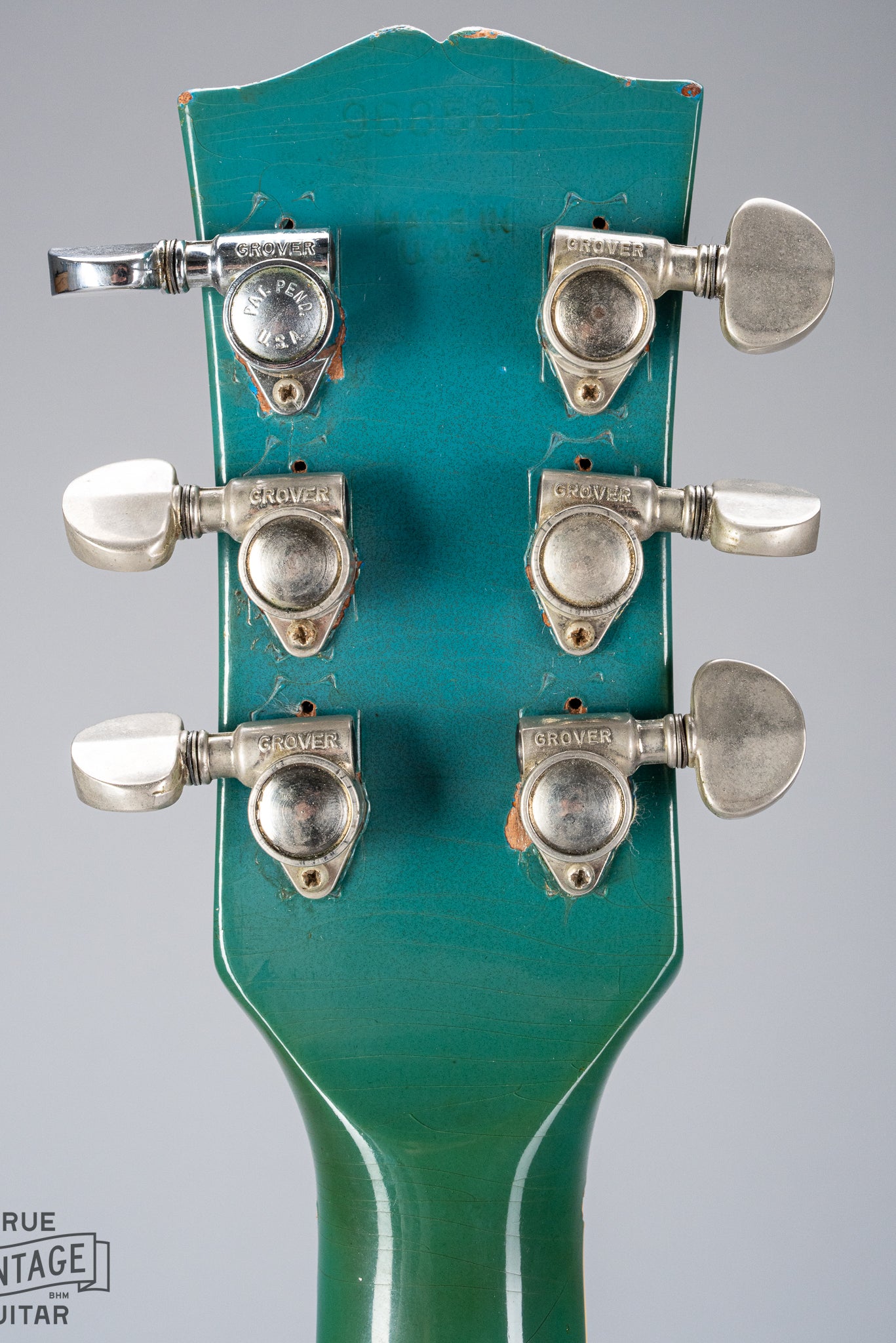 back Vintage 1971 Gibson SG Standard headstock and serial number in custom color blue turquoise finish with stereo varitone switch