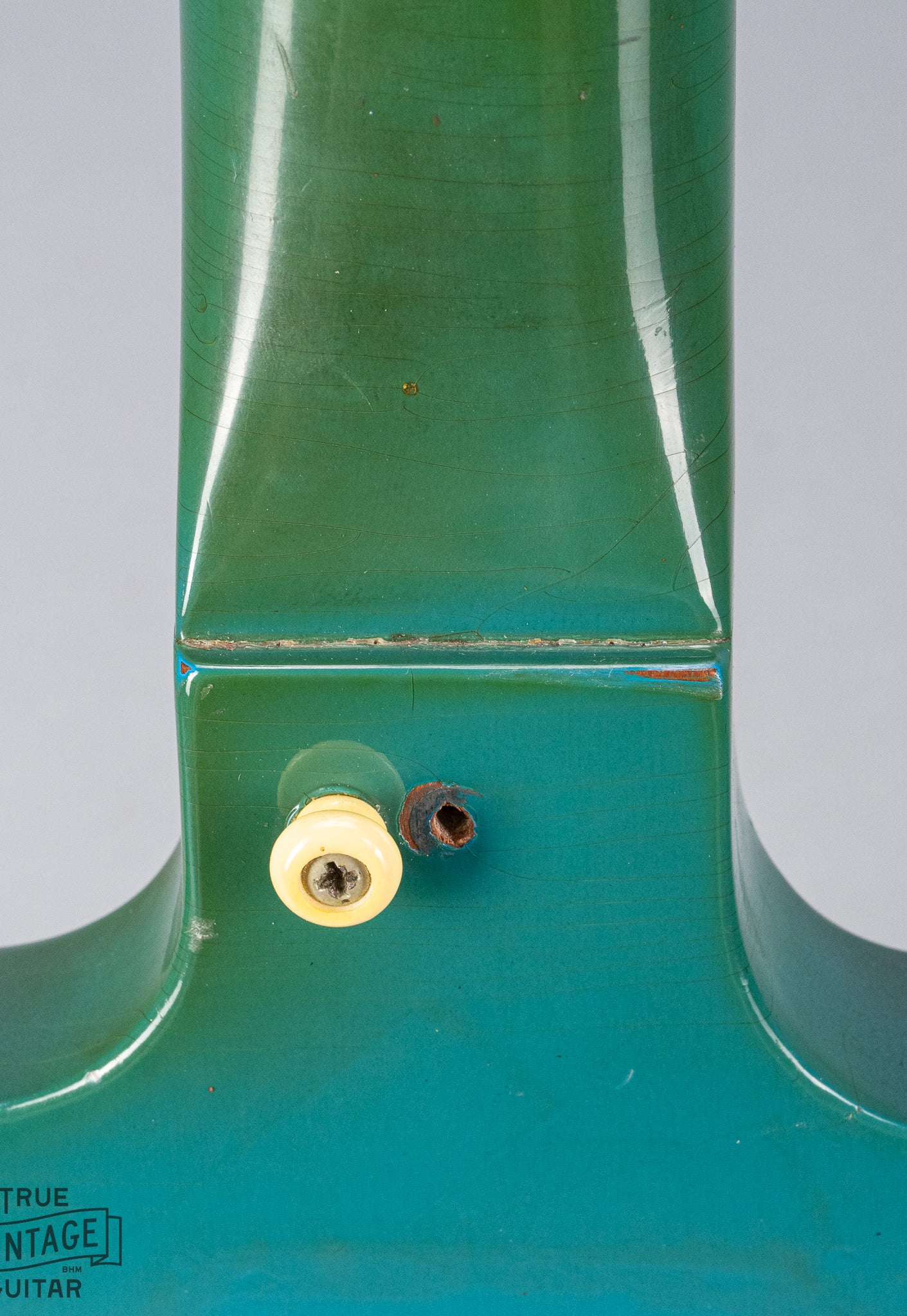 Vintage 1971 Gibson SG Standard neck heel and strap button in custom color blue turquoise finish with stereo varitone switch