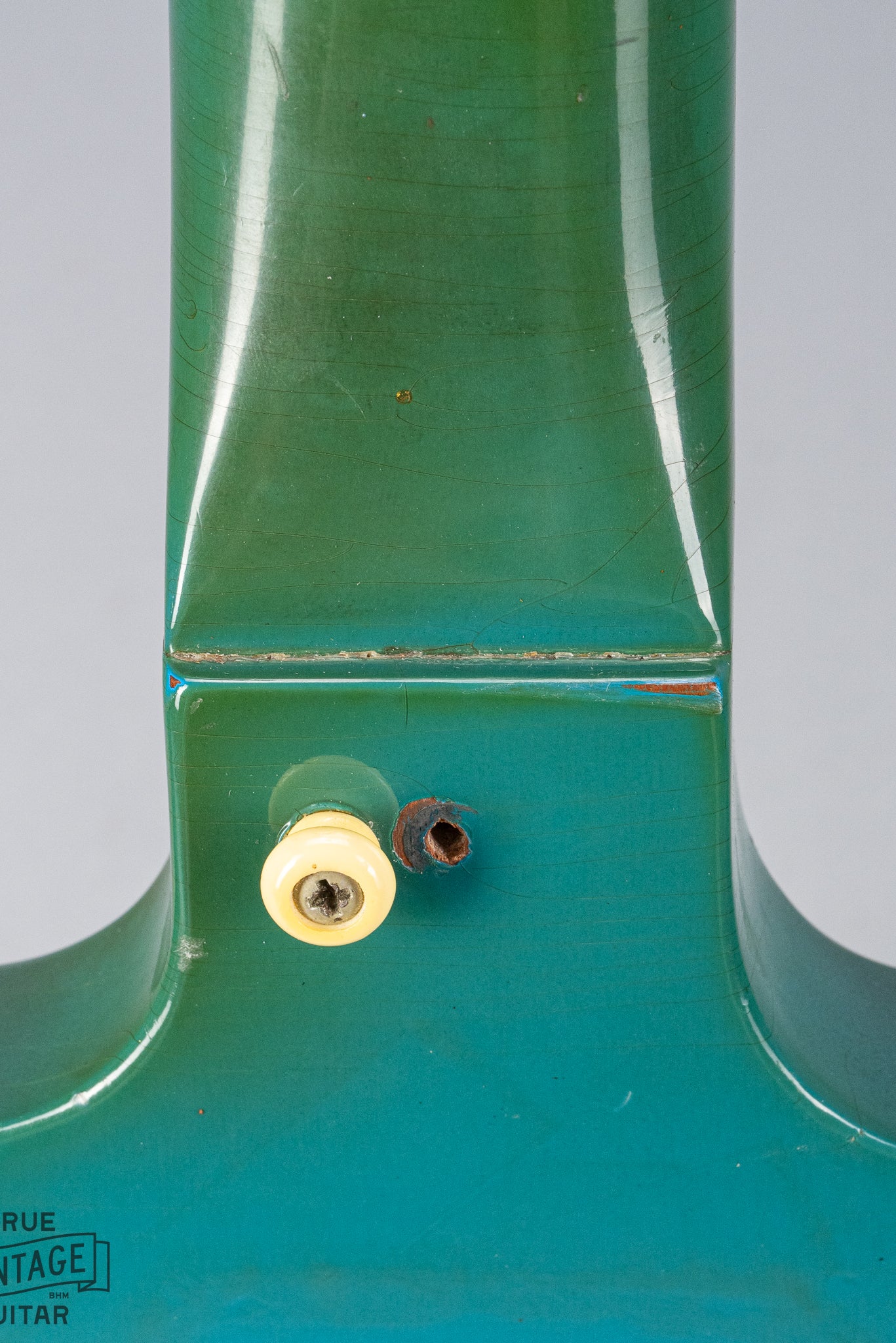 Vintage 1971 Gibson SG Standard neck heel and strap button in custom color blue turquoise finish with stereo varitone switch