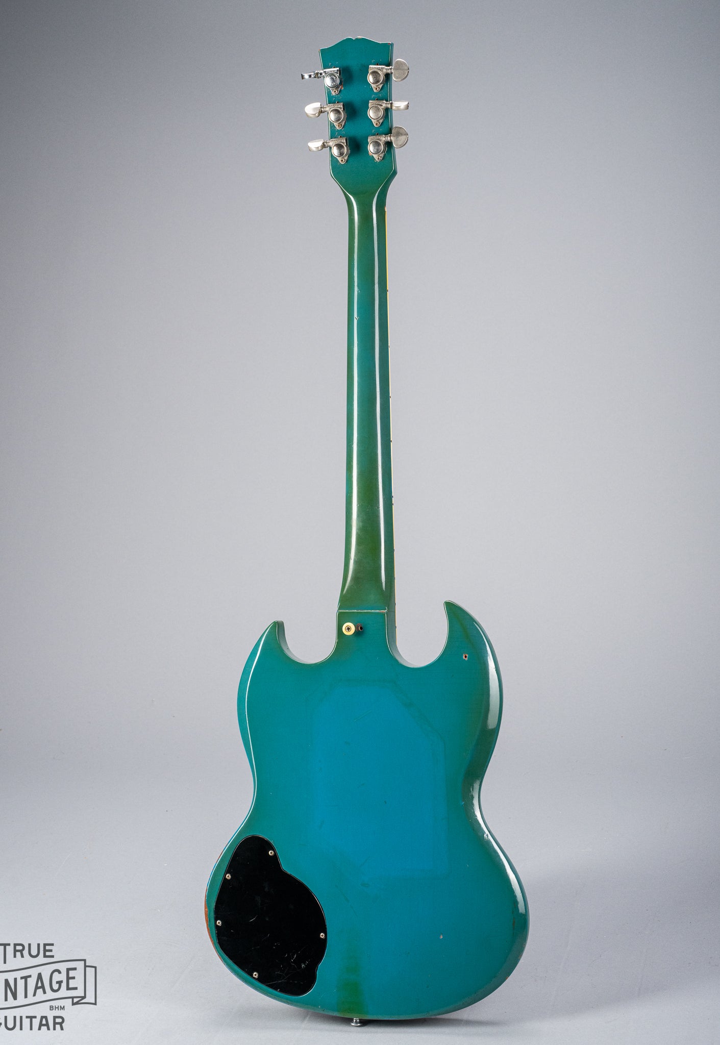 Back of the 1971 Gibson SG Standard Custom blue with stereo varitone switch