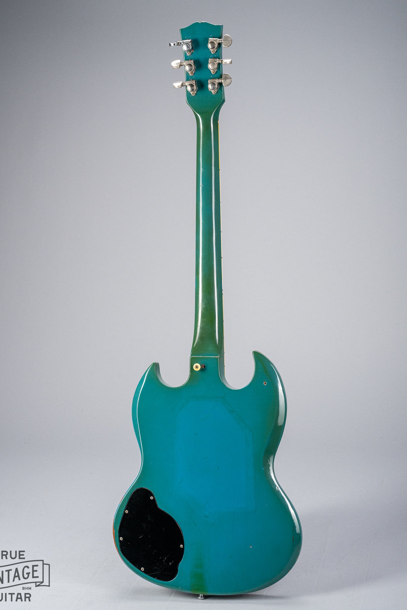 Back of the 1971 Gibson SG Standard Custom blue with stereo varitone switch