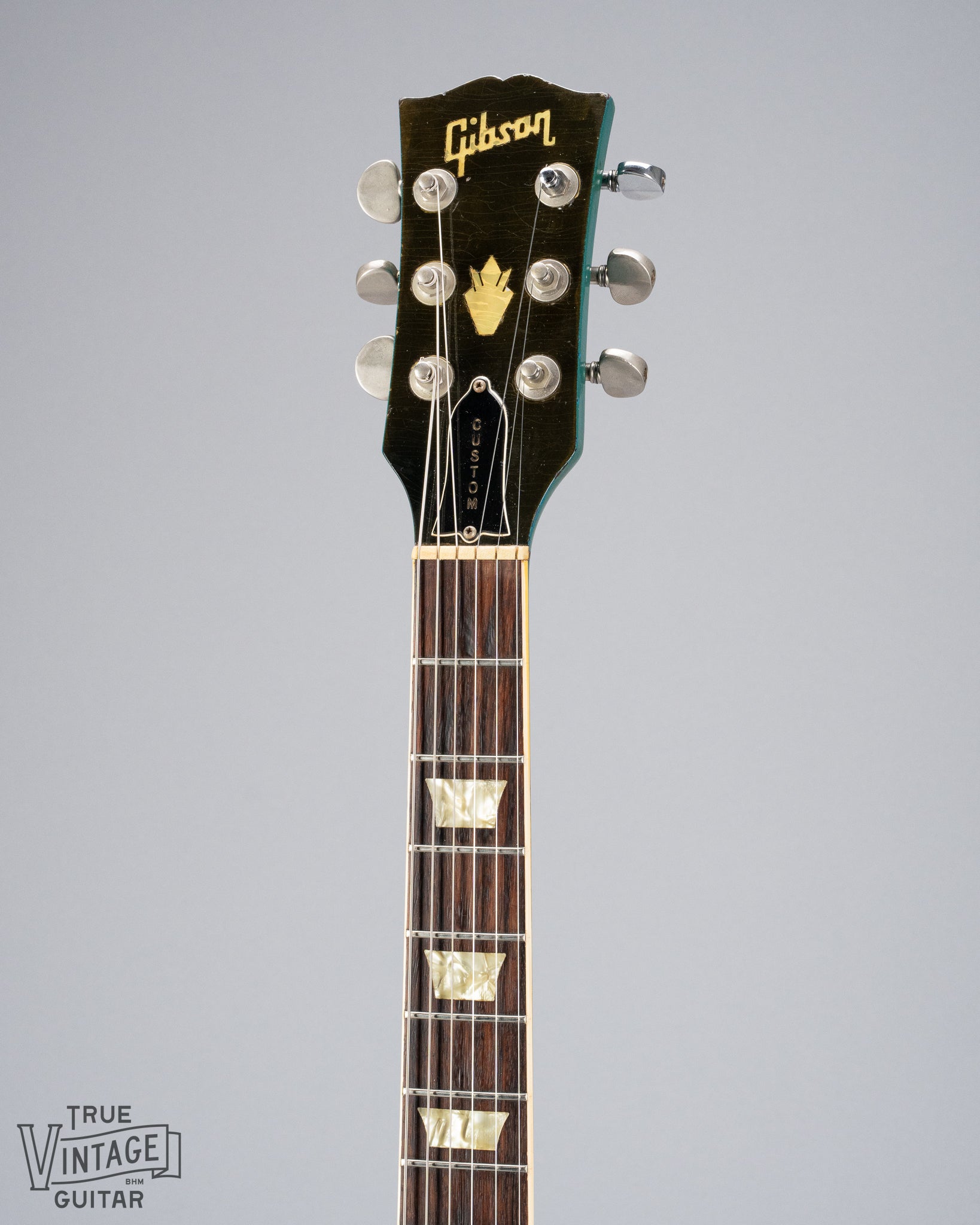 Vintage 1971 Gibson SG Standard headstock neck and fretboard in custom color blue turquoise finish with stereo varitone switch