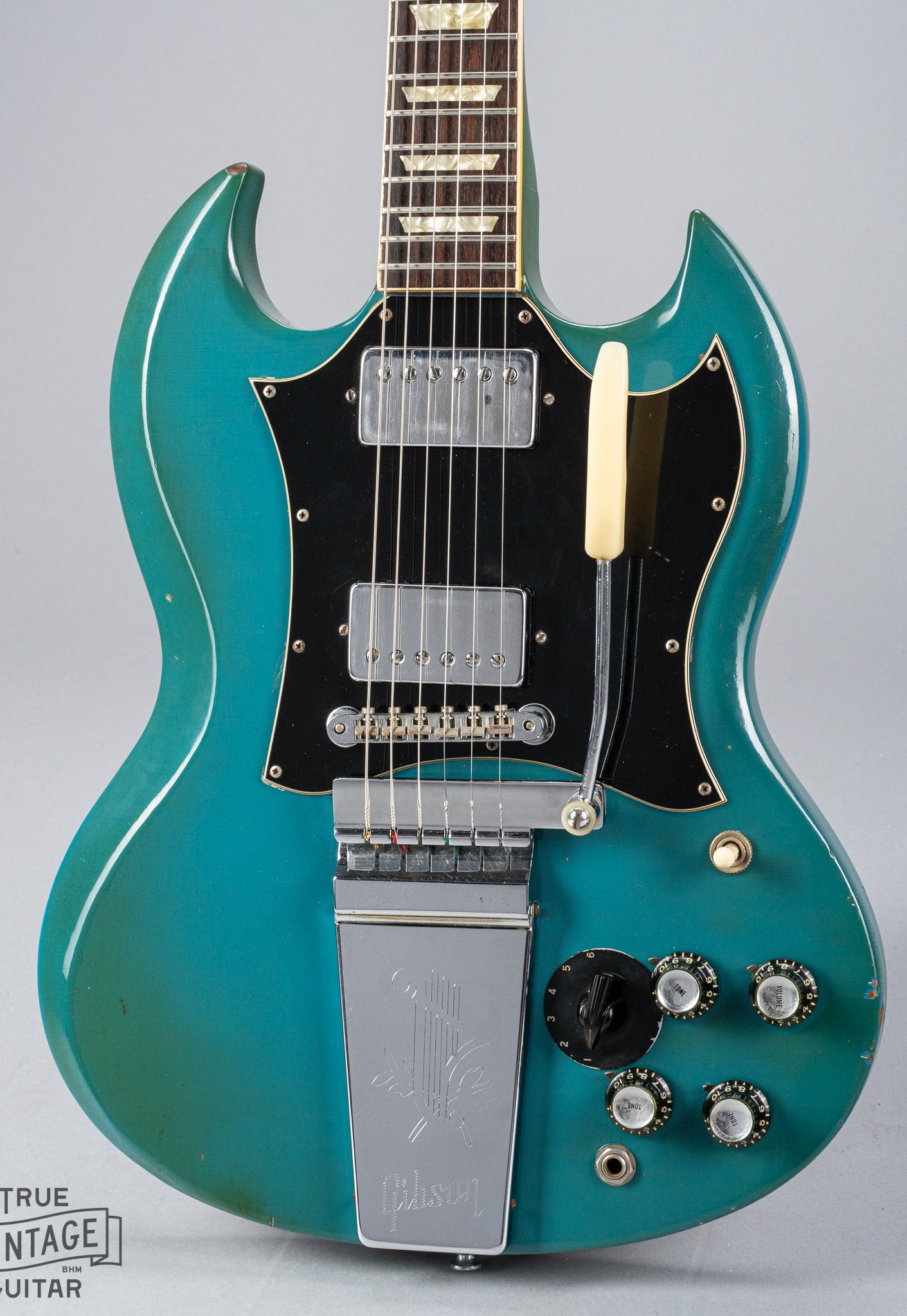 Vintage 1971 Gibson SG Standard body in custom color blue turquoise finish with stereo varitone switch