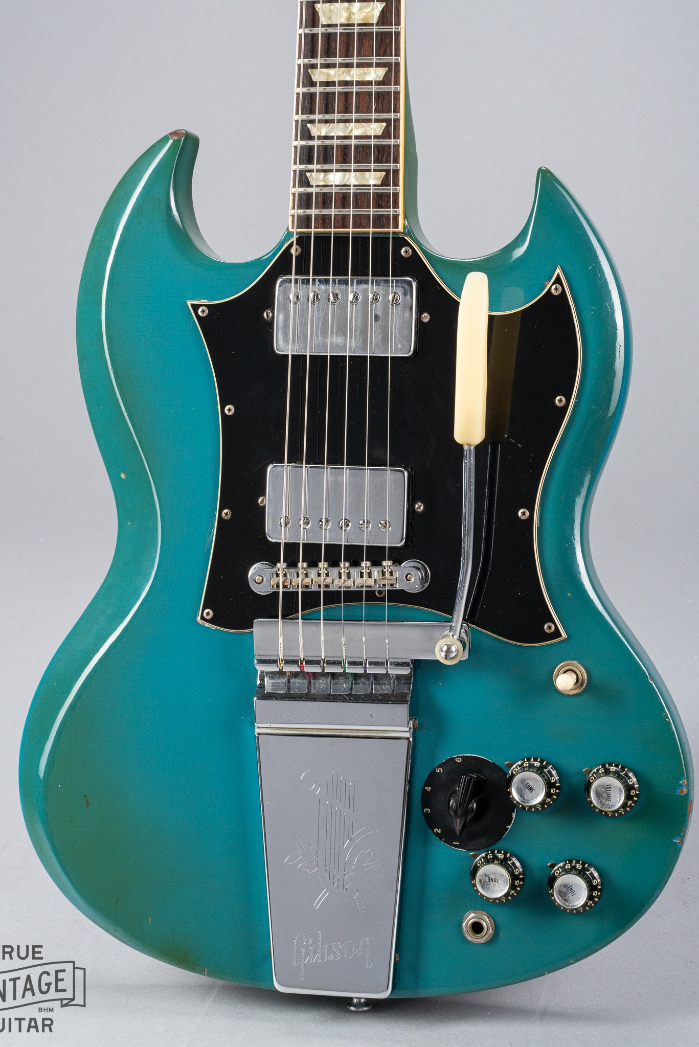 Vintage 1971 Gibson SG Standard body in custom color blue turquoise finish with stereo varitone switch
