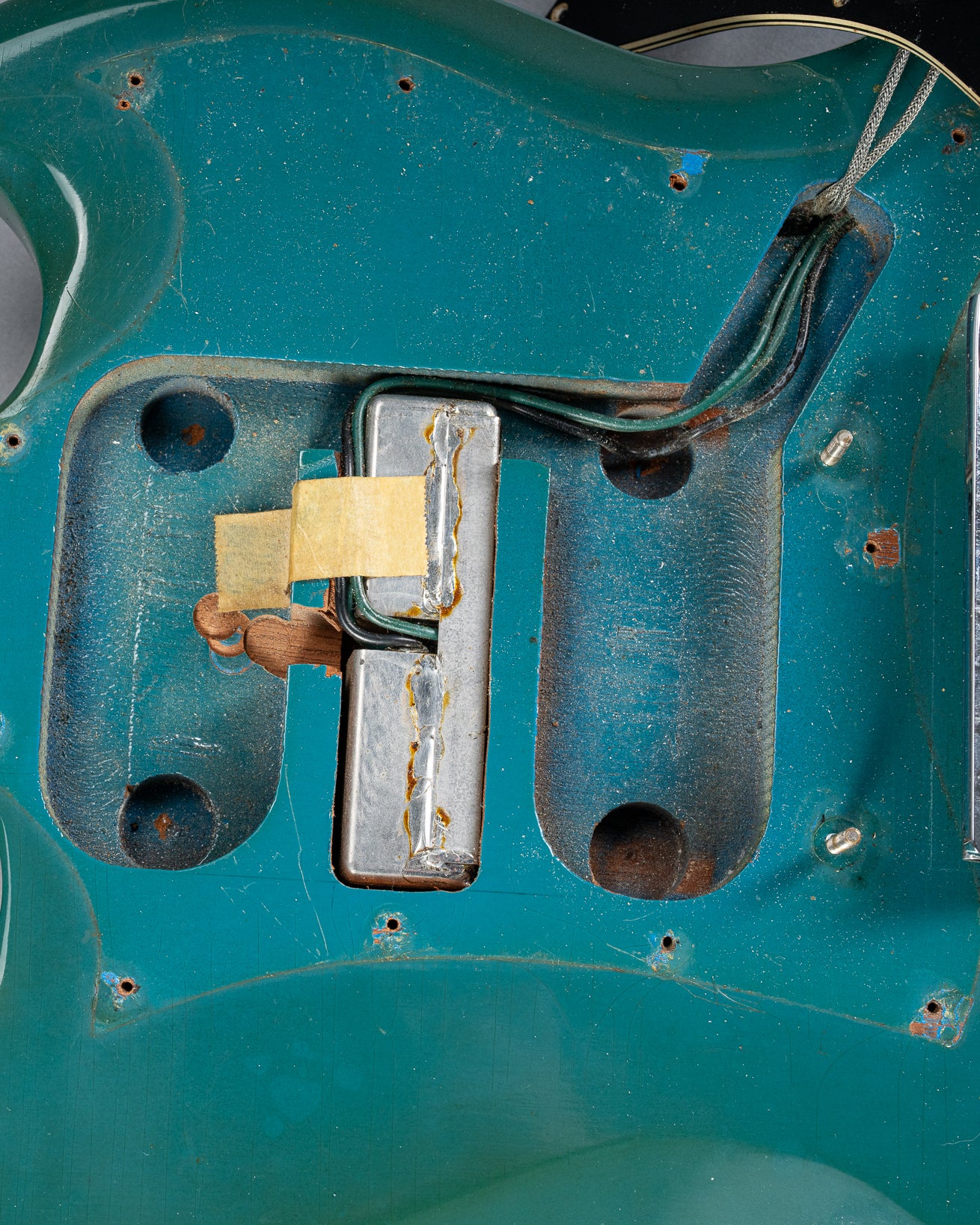 1971 Gibson SG Standard Custom Blue pickup routes, wiring, and screw holes