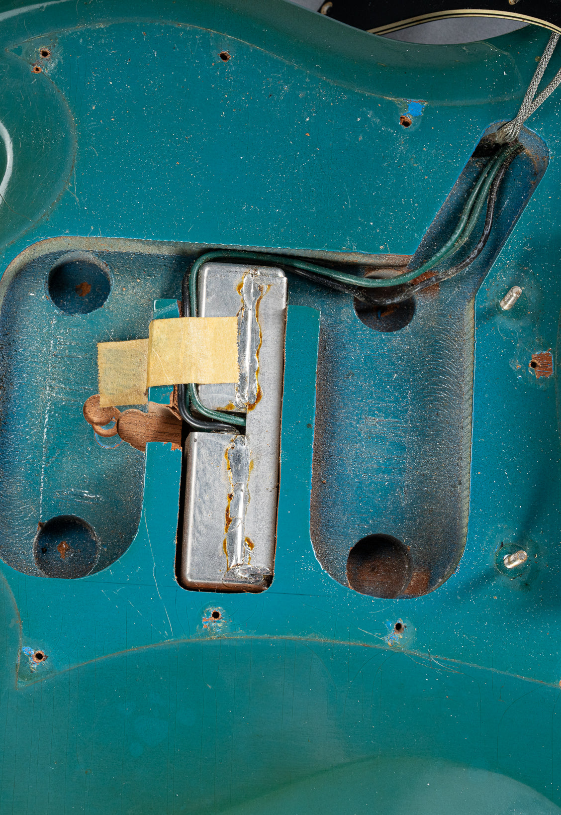 1971 Gibson SG Standard Custom Blue pickup routes, wiring, and screw holes