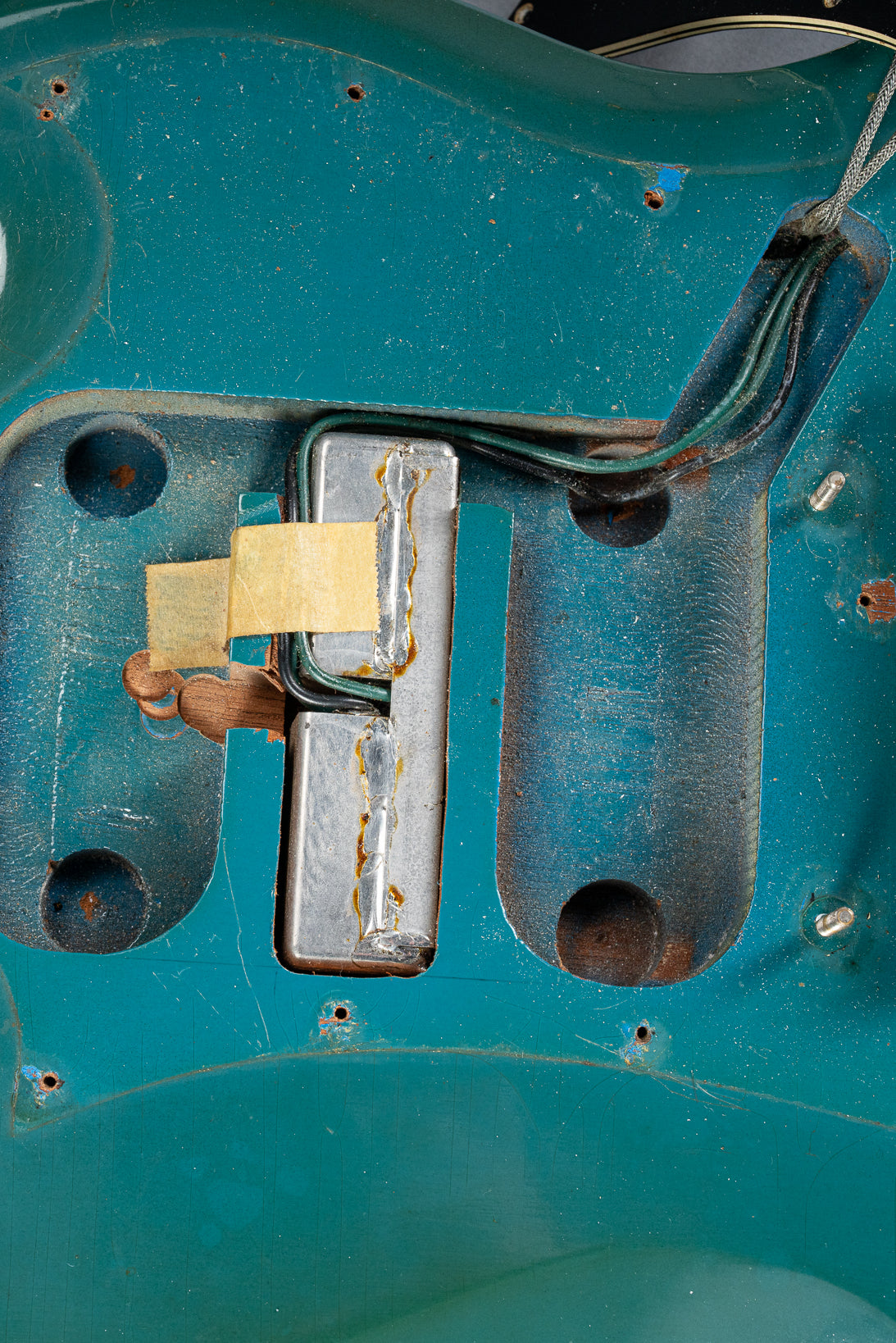 1971 Gibson SG Standard Custom Blue pickup routes, wiring, and screw holes