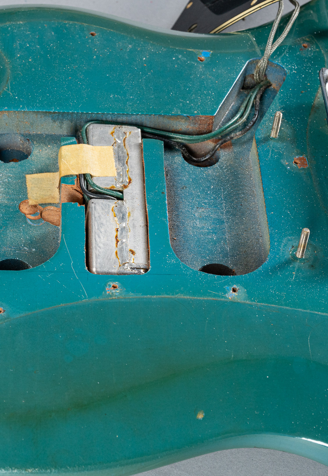 1971 Gibson SG Standard Custom Blue pickup routes, wiring, and screw holes