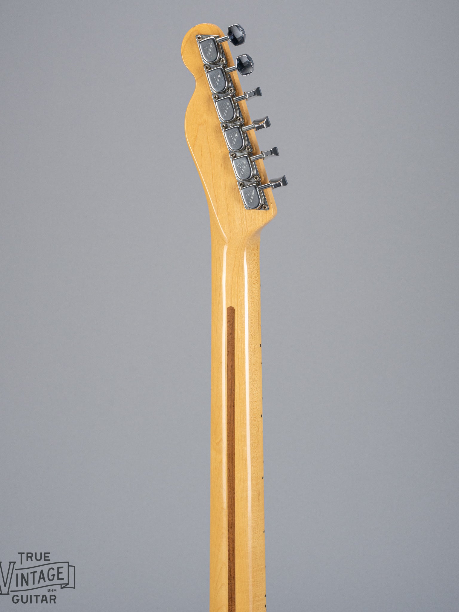 back of 1978 Fender Telecaster Thinline Black guitar neck and headstock original tuners