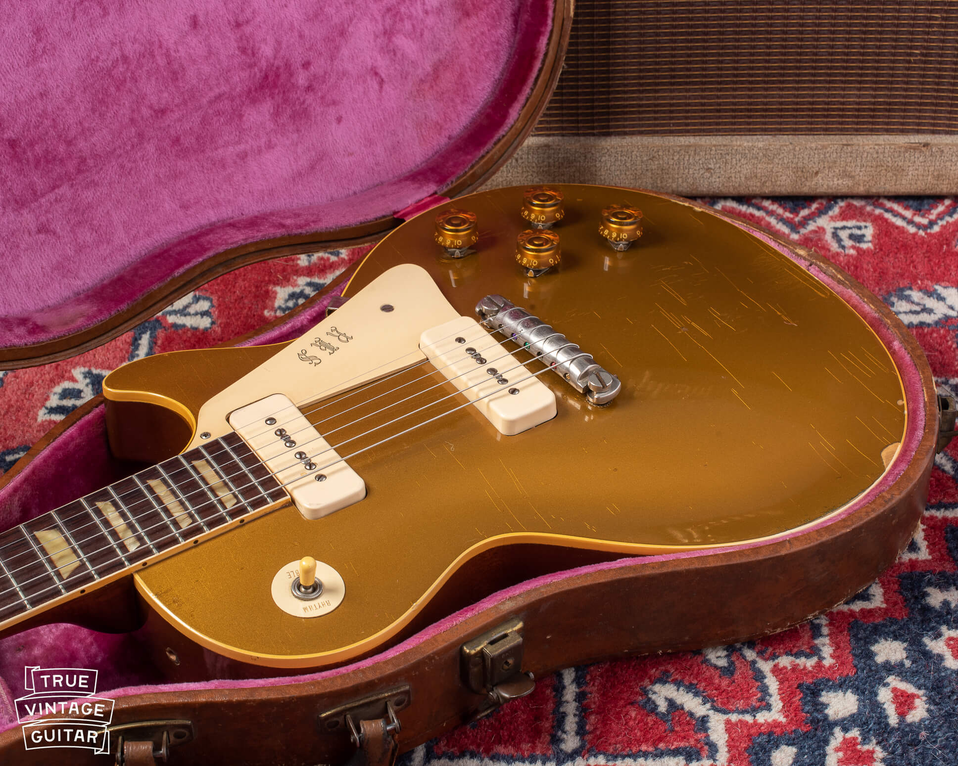 True Vintage Guitar the place to sell vintage Gibson Les Paul guitars like this 1954 Gibson Les Paul Goldtop guitar.