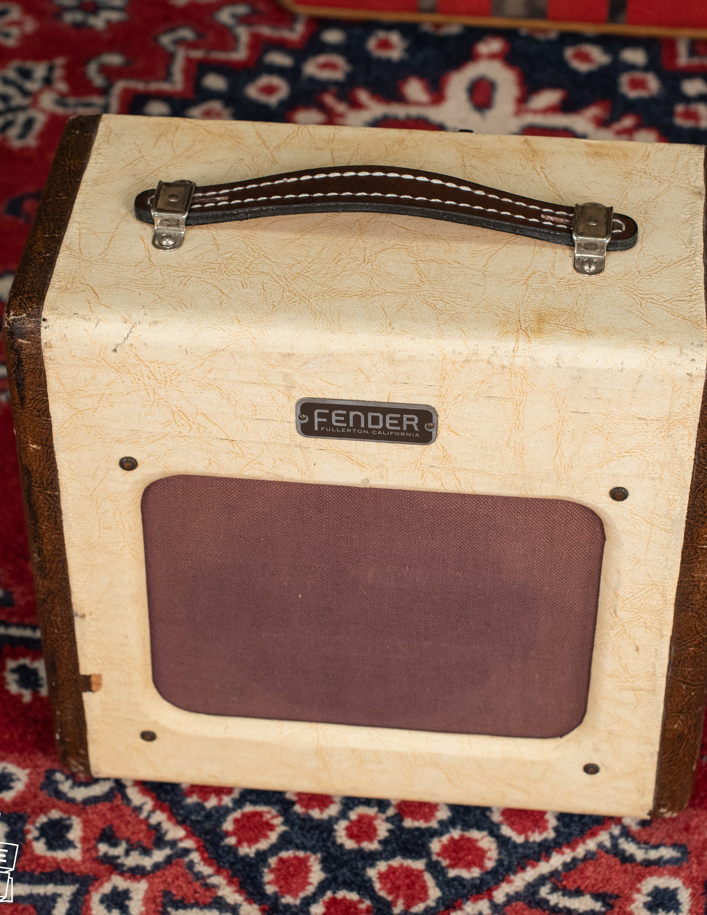 Vintage Fender guitar amplifier cream white brown