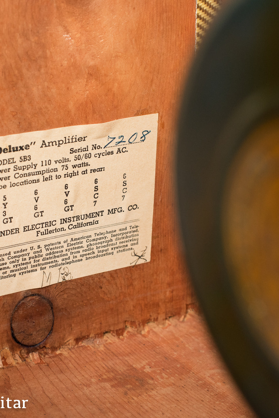 Tube chart, Vintage 1953 Fender Deluxe Amplifier, tweed