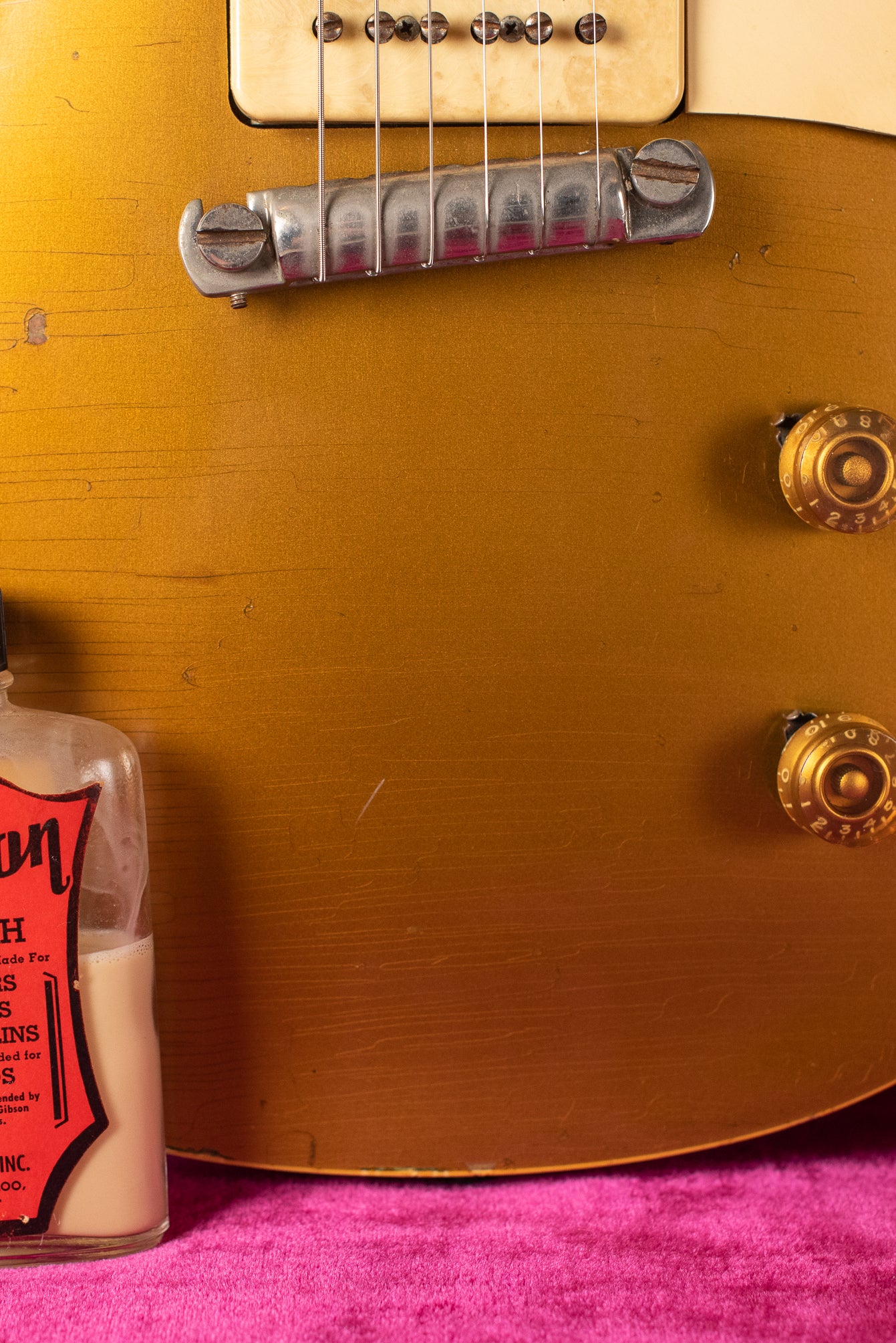 1950s Gibson polish bottle, Vintage 1954 Gibson Les Paul goldtop